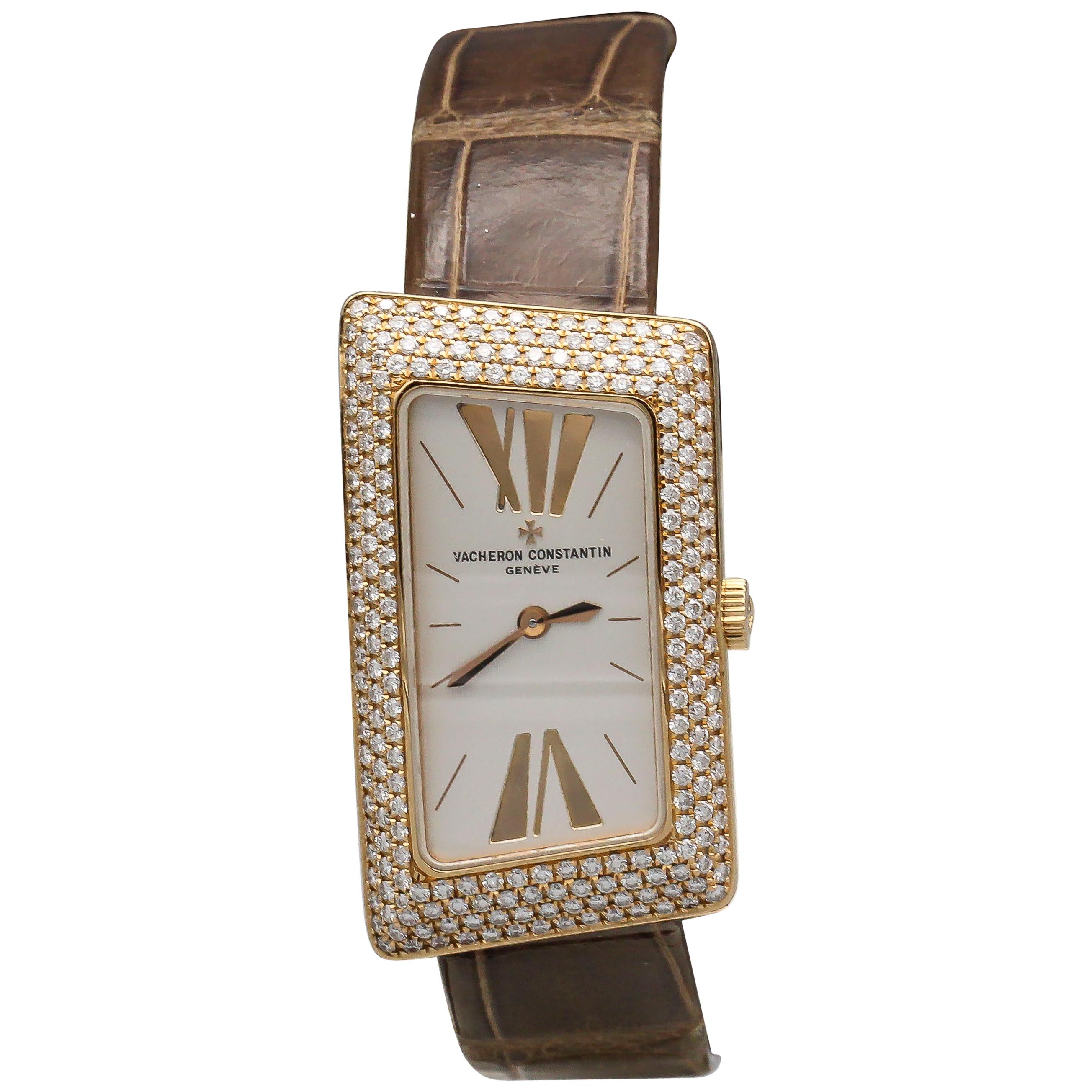 Vacheron Constantin Diamond 18 Karat Rose Gold 1972 Cambree Ladies Wristwatch