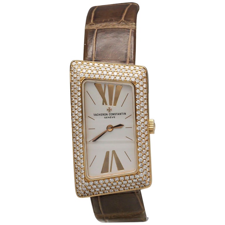 Vacheron Constantin Diamond 18 Karat Rose Gold 1972 Cambree Ladies Wristwatch For Sale
