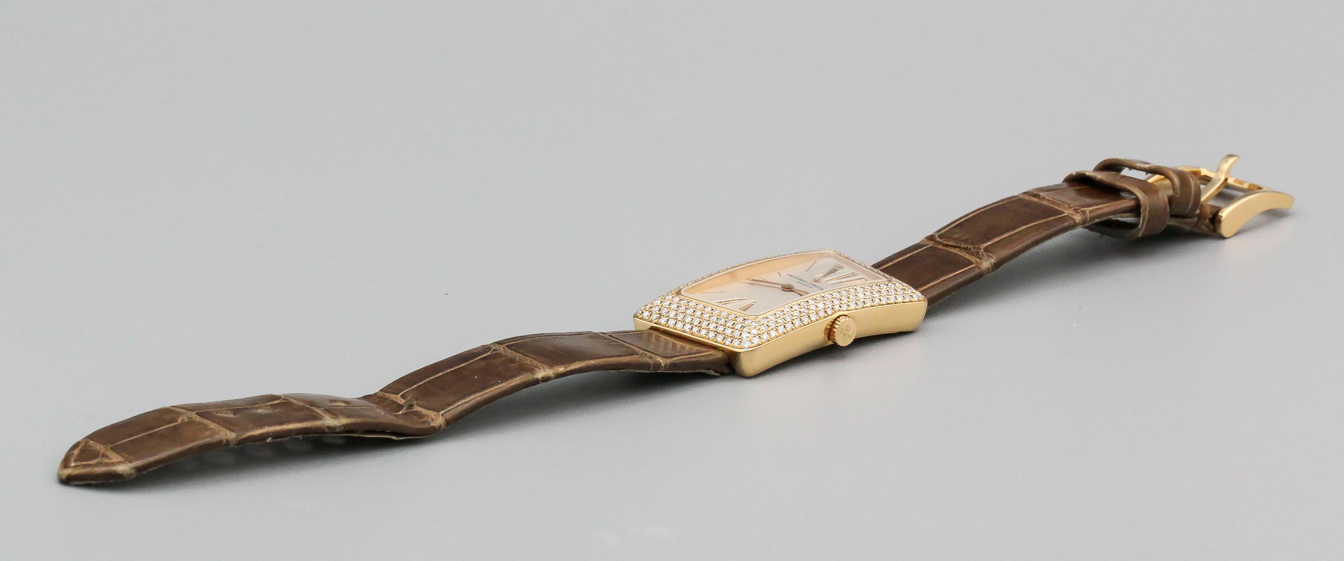 Vacheron Constantin Diamond 18 Karat Rose Gold 1972 Cambree Ladies Wristwatch In Good Condition For Sale In New York, NY