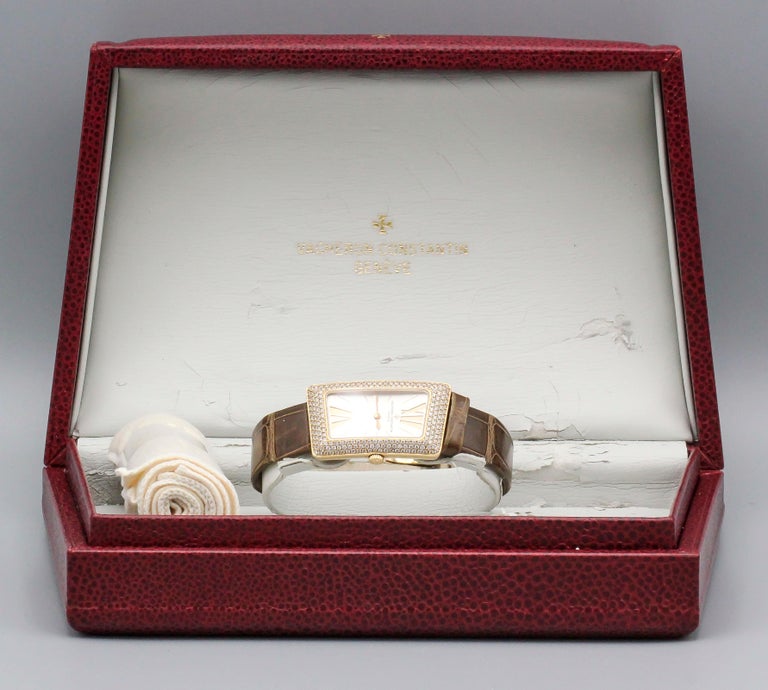 Vacheron Constantin Diamond 18 Karat Rose Gold 1972 Cambree Ladies Wristwatch For Sale 4