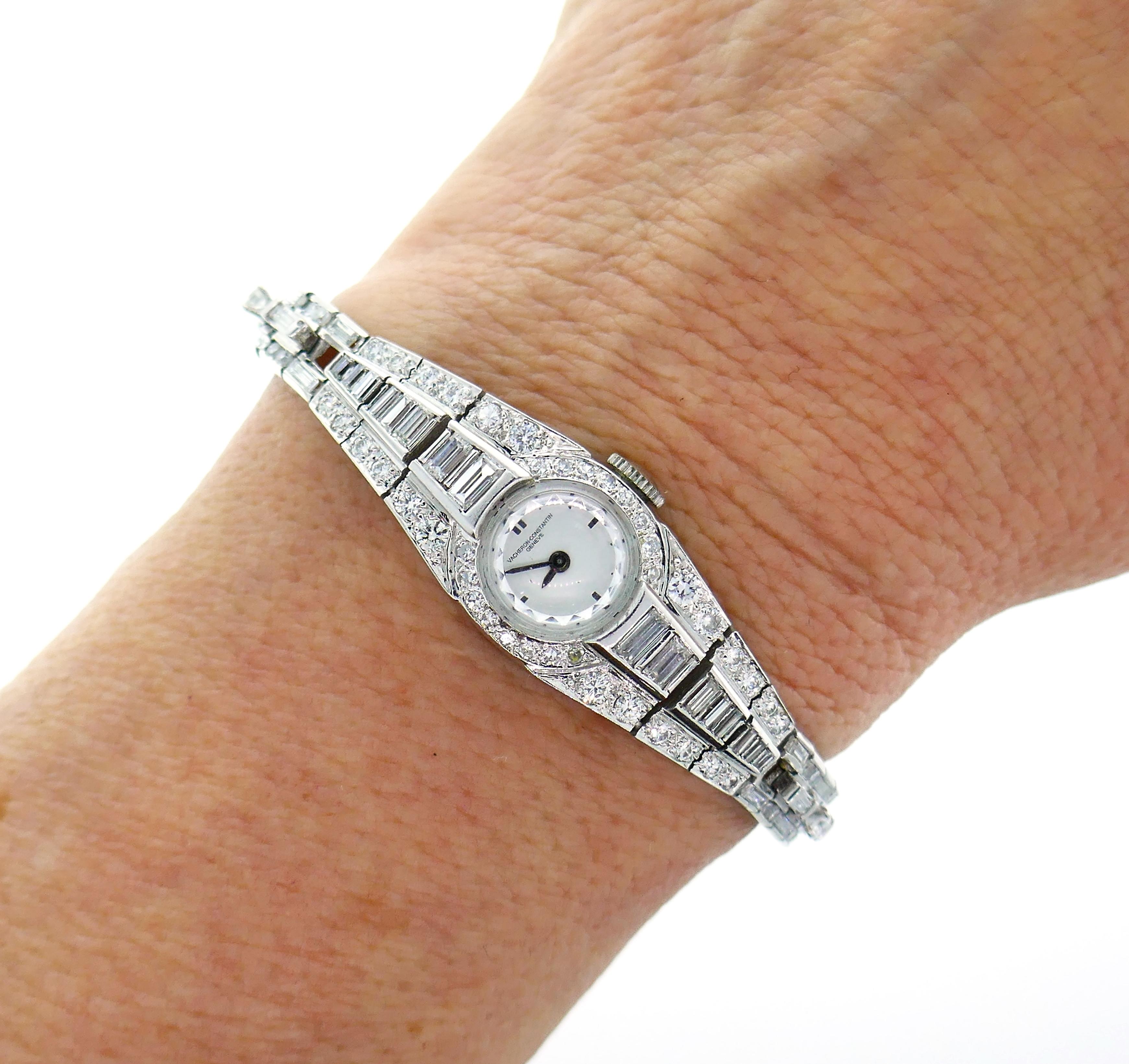 Vacheron-Constantin Diamond Platinum Bracelet Ladies Wristwatch In Excellent Condition In Beverly Hills, CA