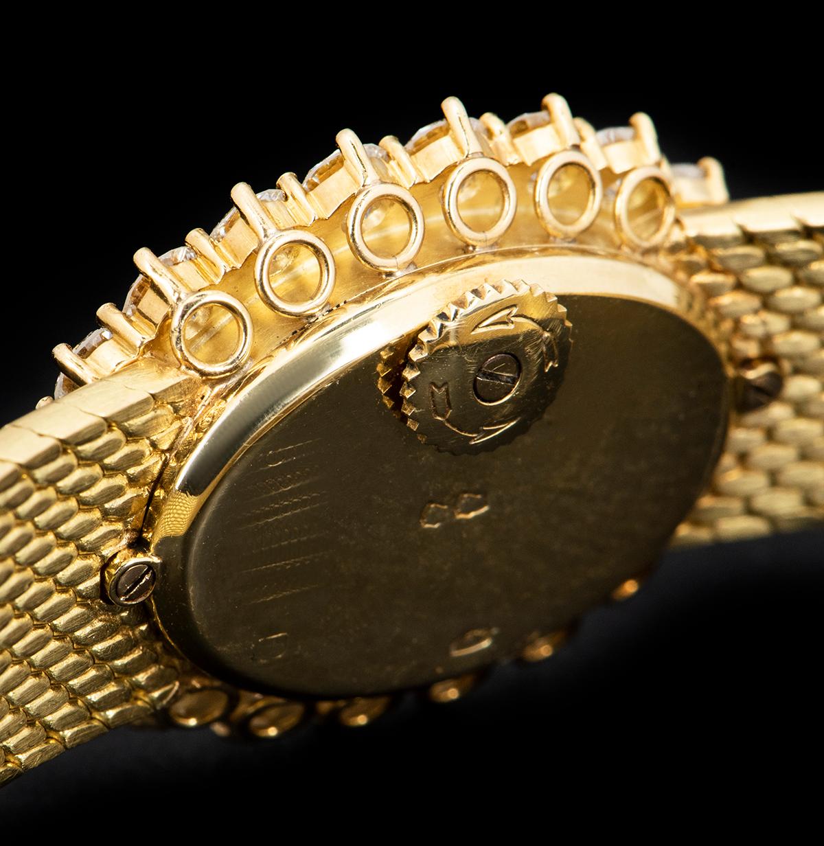 Round Cut Vacheron Constantin Dress Watch Ladies Yellow Gold Onyx Dial Diamond 18702/201
