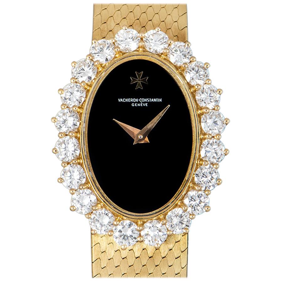Vacheron Constantin Dress Watch Ladies Yellow Gold Onyx Dial Diamond 18702/201