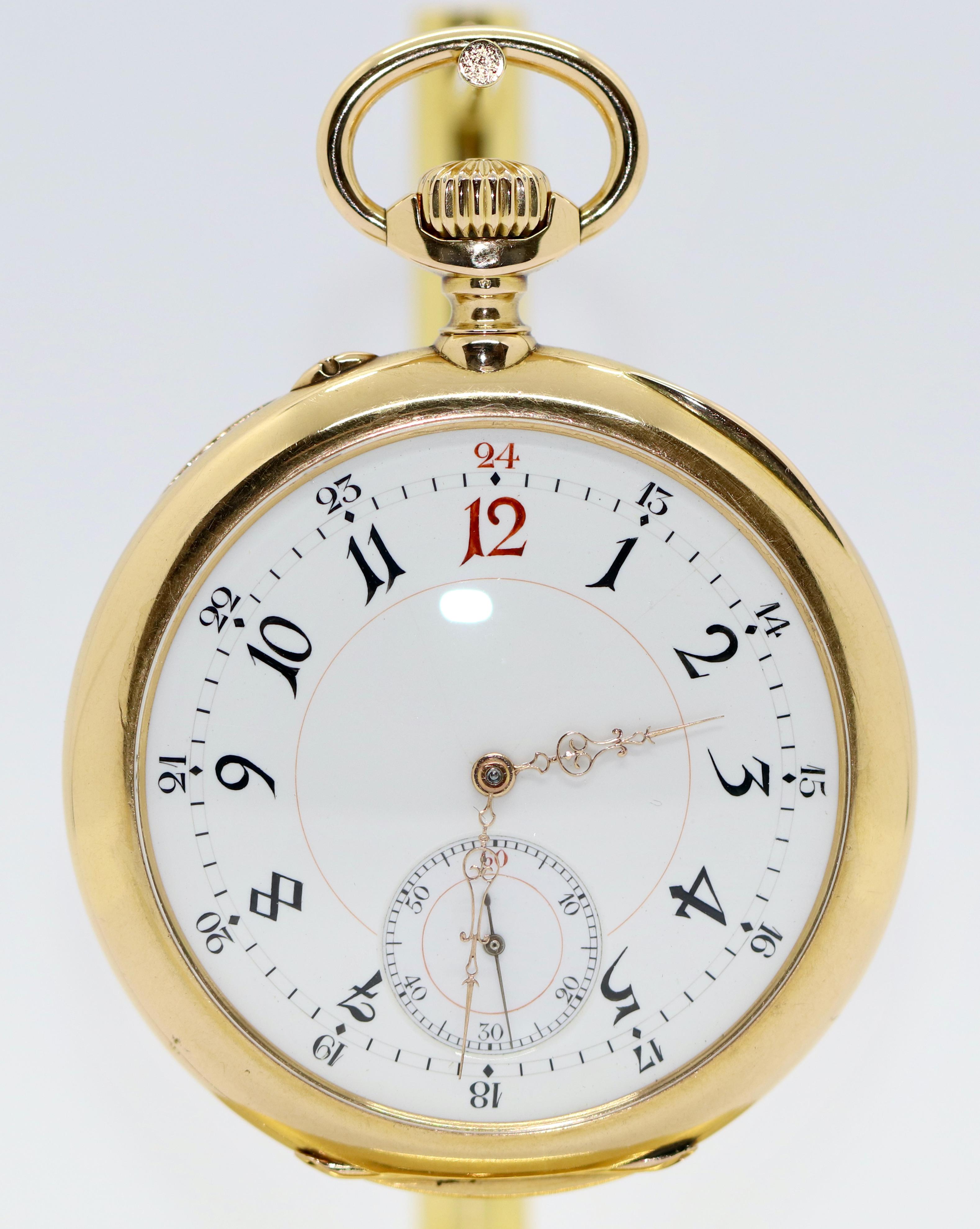 Vacheron & Constantin Grottendieck Bruxelles 18 Karat Gold Pocket Watch

Movement can be wound and works. 

Dial with hairline crack. 

Including certificate of authenticity.