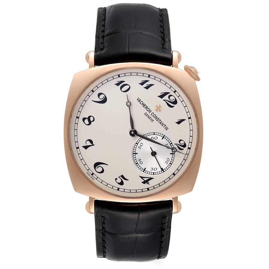 Vacheron Constantin Historiques American Rose Gold Mens Watch 82035. Manual winding movement. 18K rose gold case 40 x 40 mm. Case thickness 8 mm. 18K rose gold bezel. Scratch resistant sapphire crystal. Silvered dial with breguet-style hands and