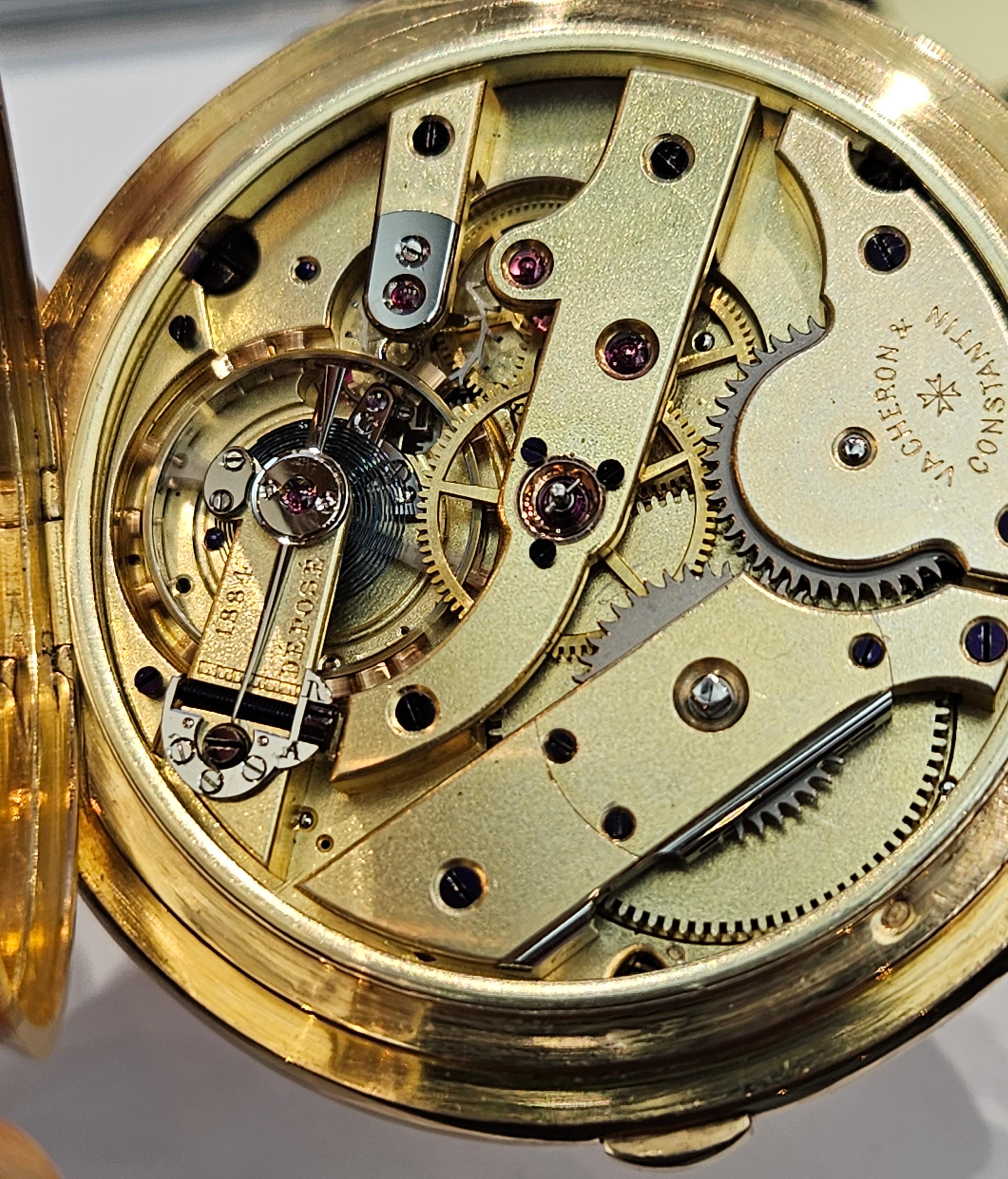 Vacheron Constantin Hunter Case Pocket Watch 1 Botton Chronograph 18kt Pink Gold For Sale 13