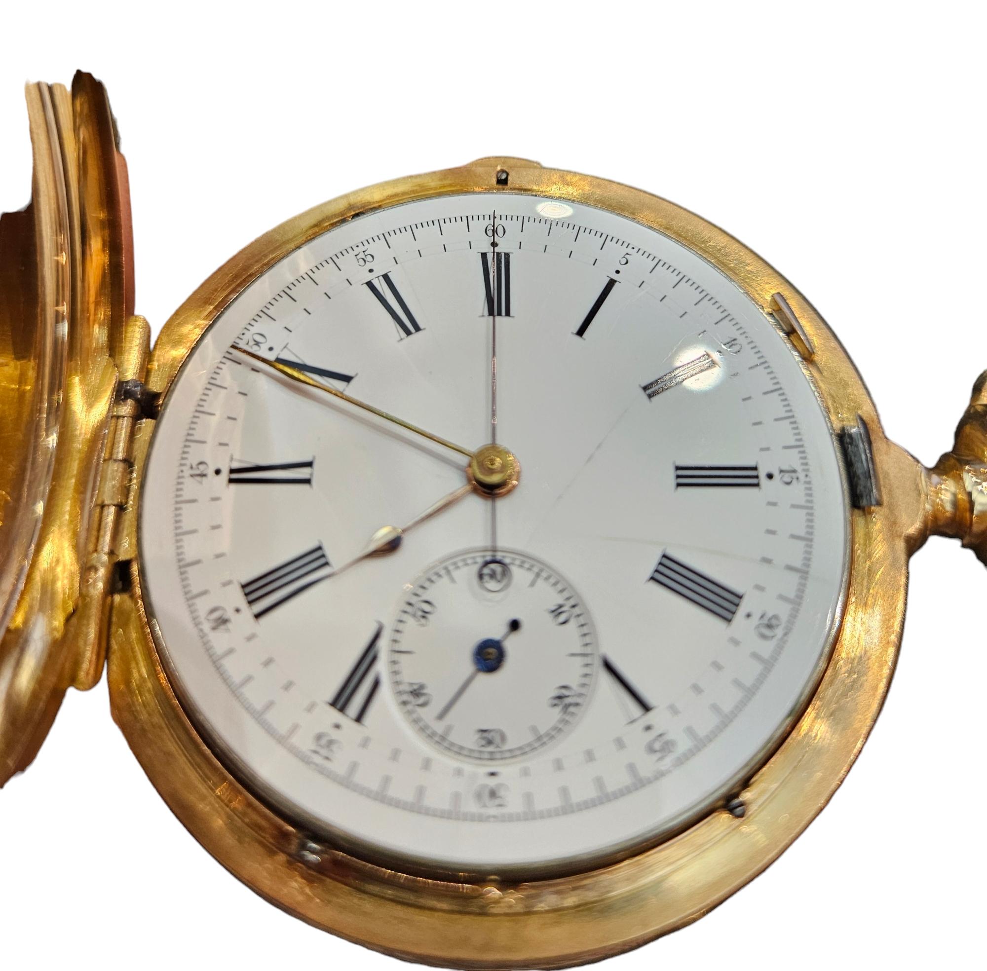 Vacheron Constantin Hunter Case Pocket Watch 1 Botton Chronograph 18kt Pink Gold For Sale 10