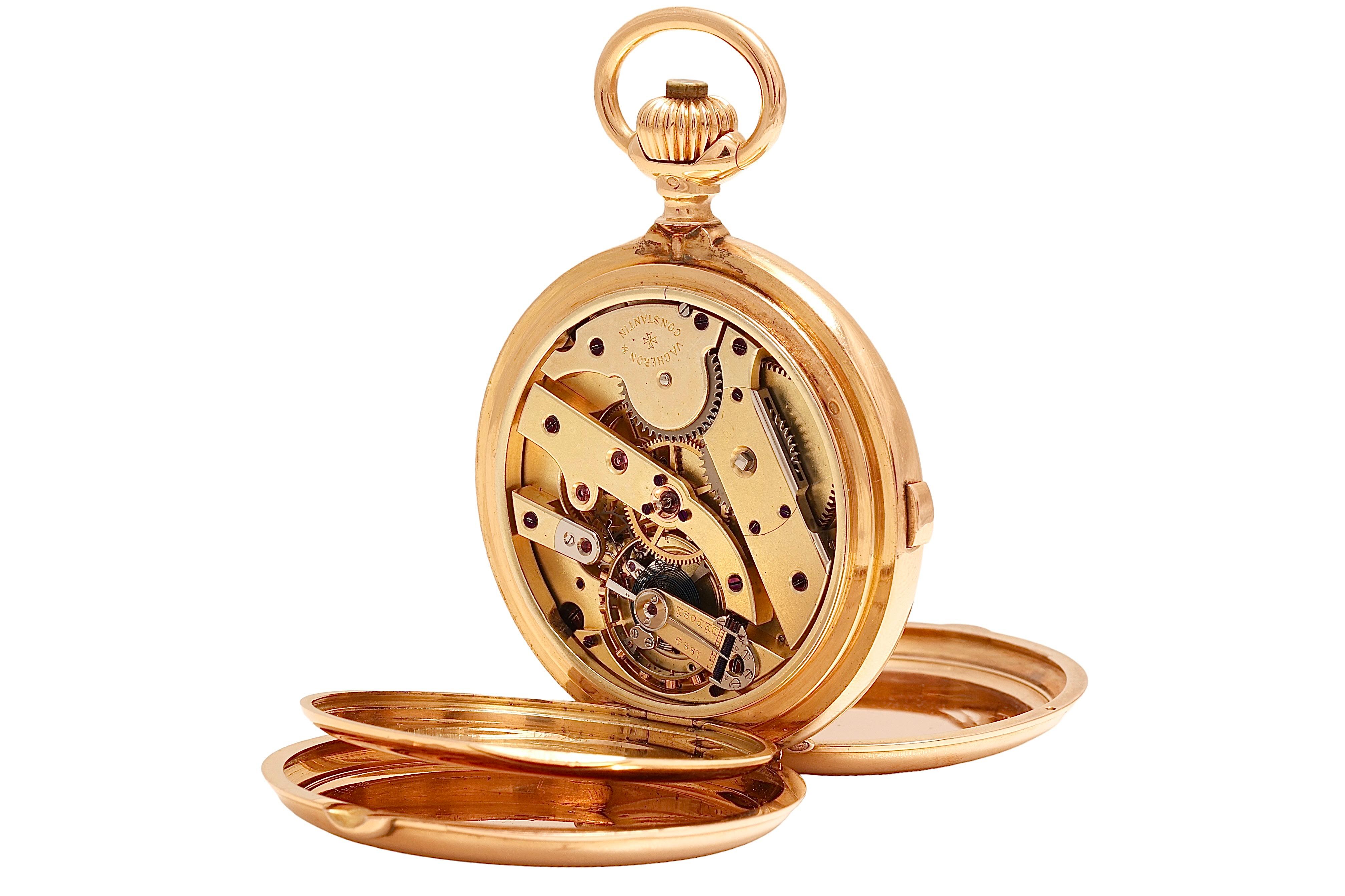 Women's or Men's Vacheron Constantin Hunter Case Pocket Watch 1 Botton Chronograph 18kt Pink Gold For Sale