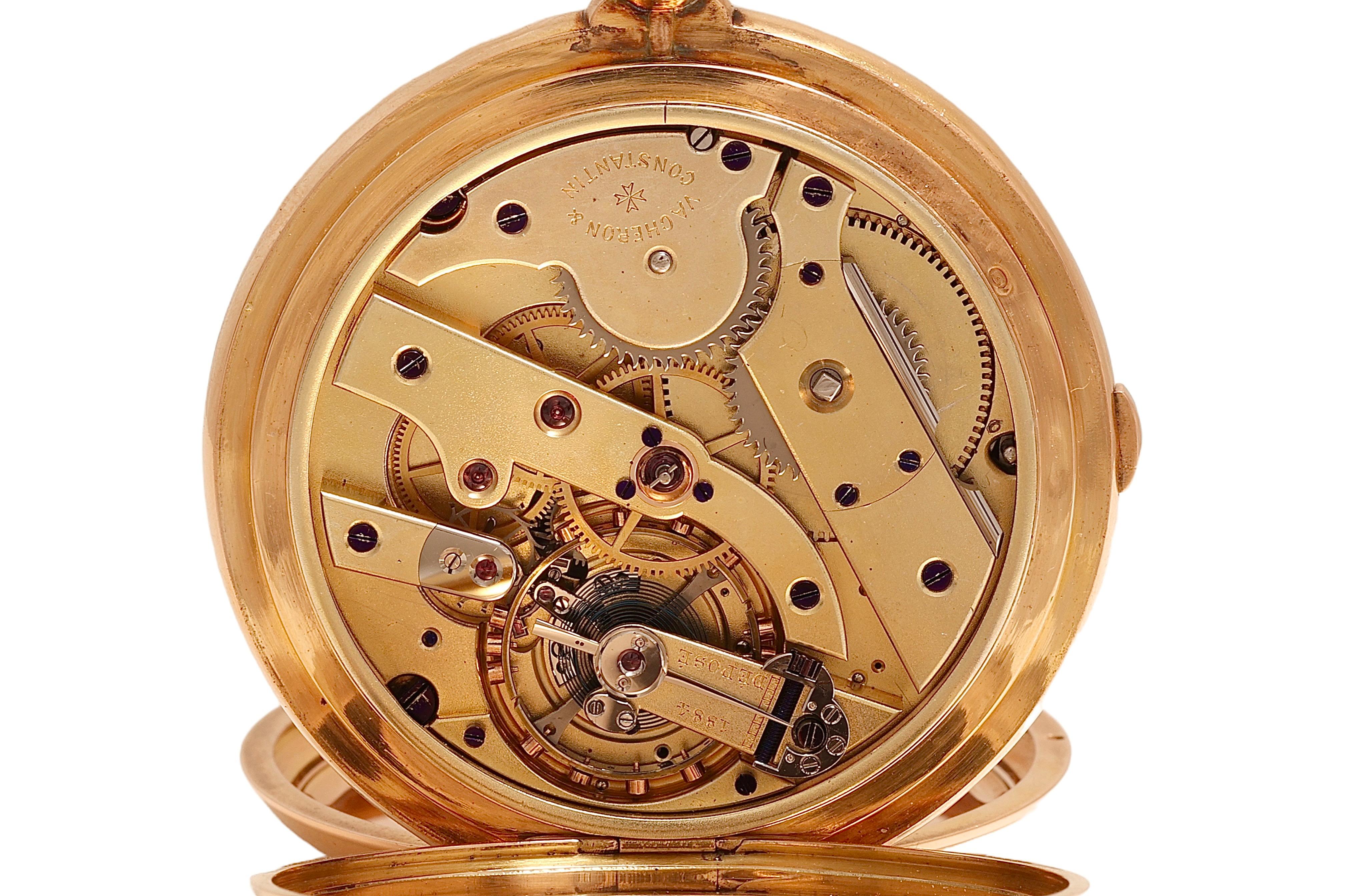Vacheron Constantin Hunter Case Pocket Watch 1 Botton Chronograph 18kt Pink Gold For Sale 1