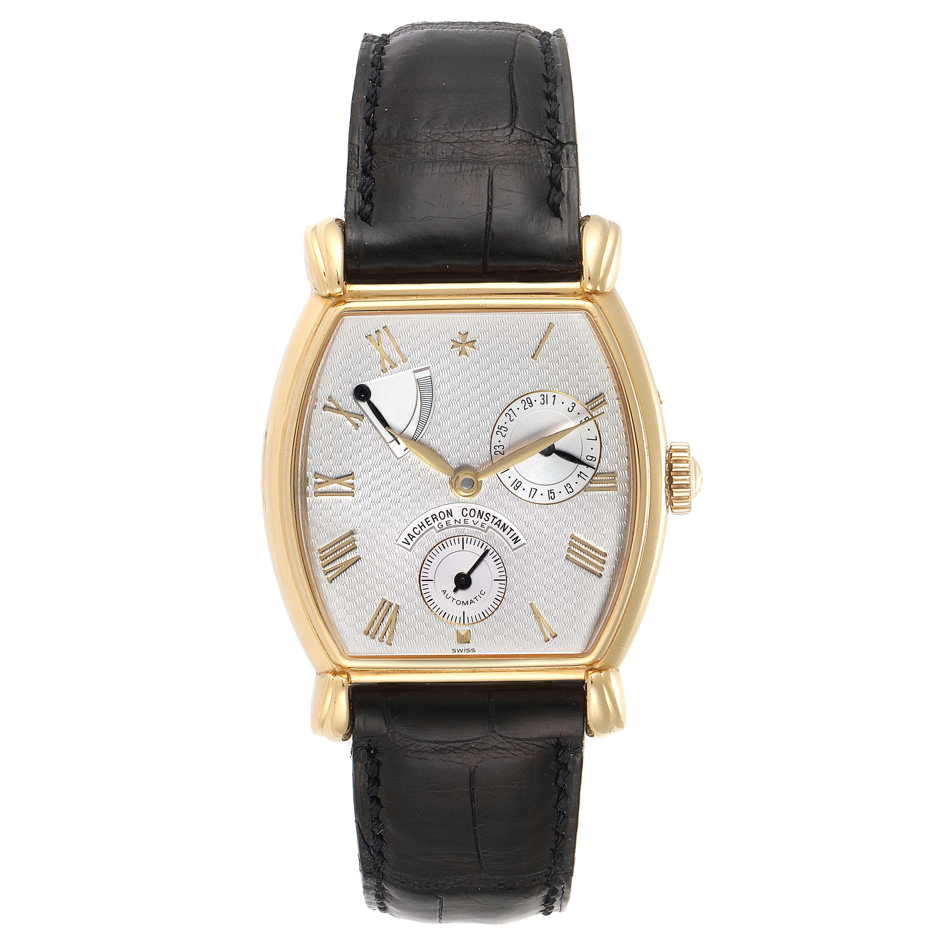 Vacheron Constantin Jubilee 240 Gelbgold Herrenuhr 47240. Automatisches Uhrwerk mit Selbstaufzug. tonneau-Gehäuse aus 18 Karat Gelbgold:: 33::0 x 43::0 mm. lünette aus 18 Karat Gelbgold. Kratzfestes Saphirglas. Silbernes:: guillochiertes Zifferblatt