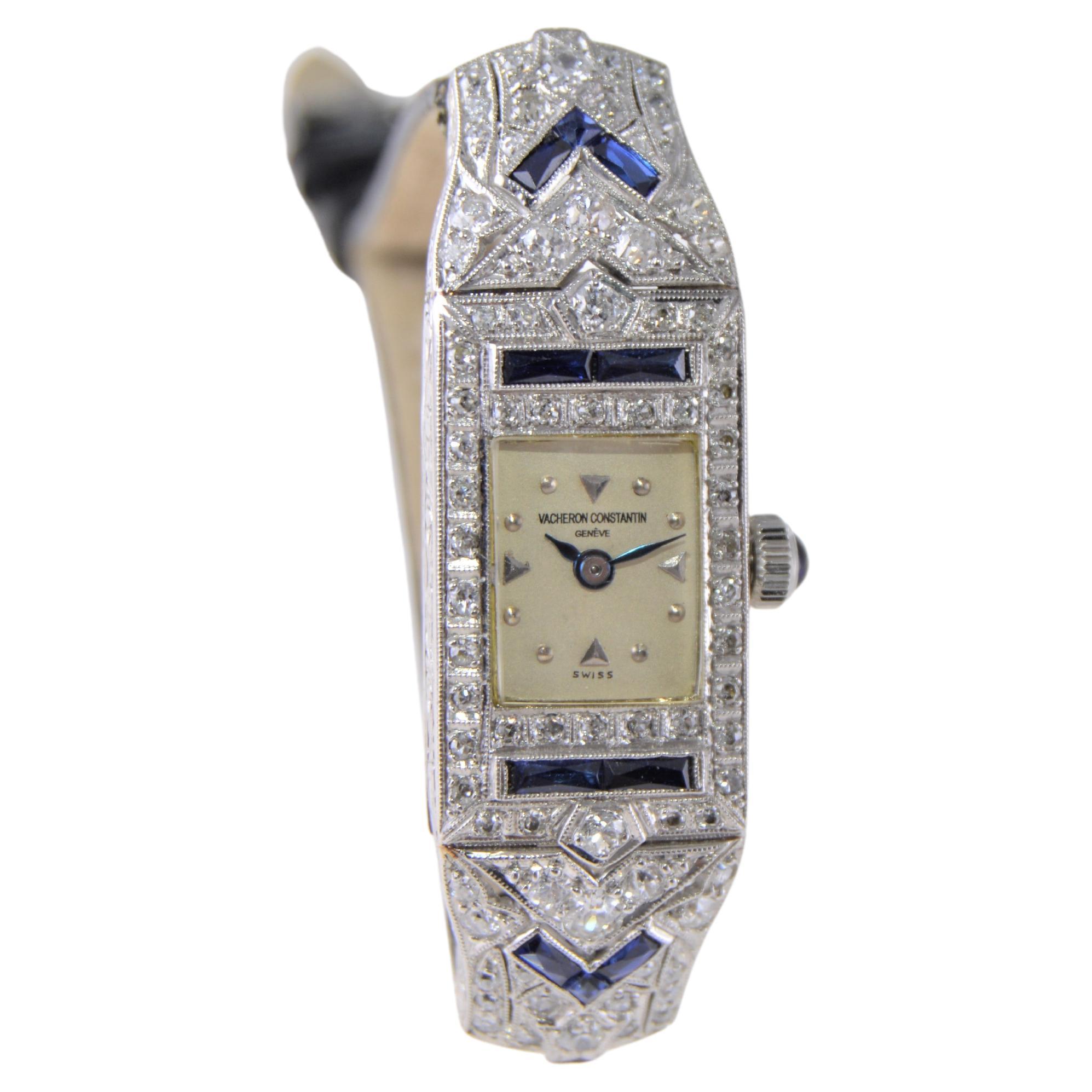 Vacheron Constantin Damen Platin Diamant Saphir Uhr aus den 1920er Jahren 6