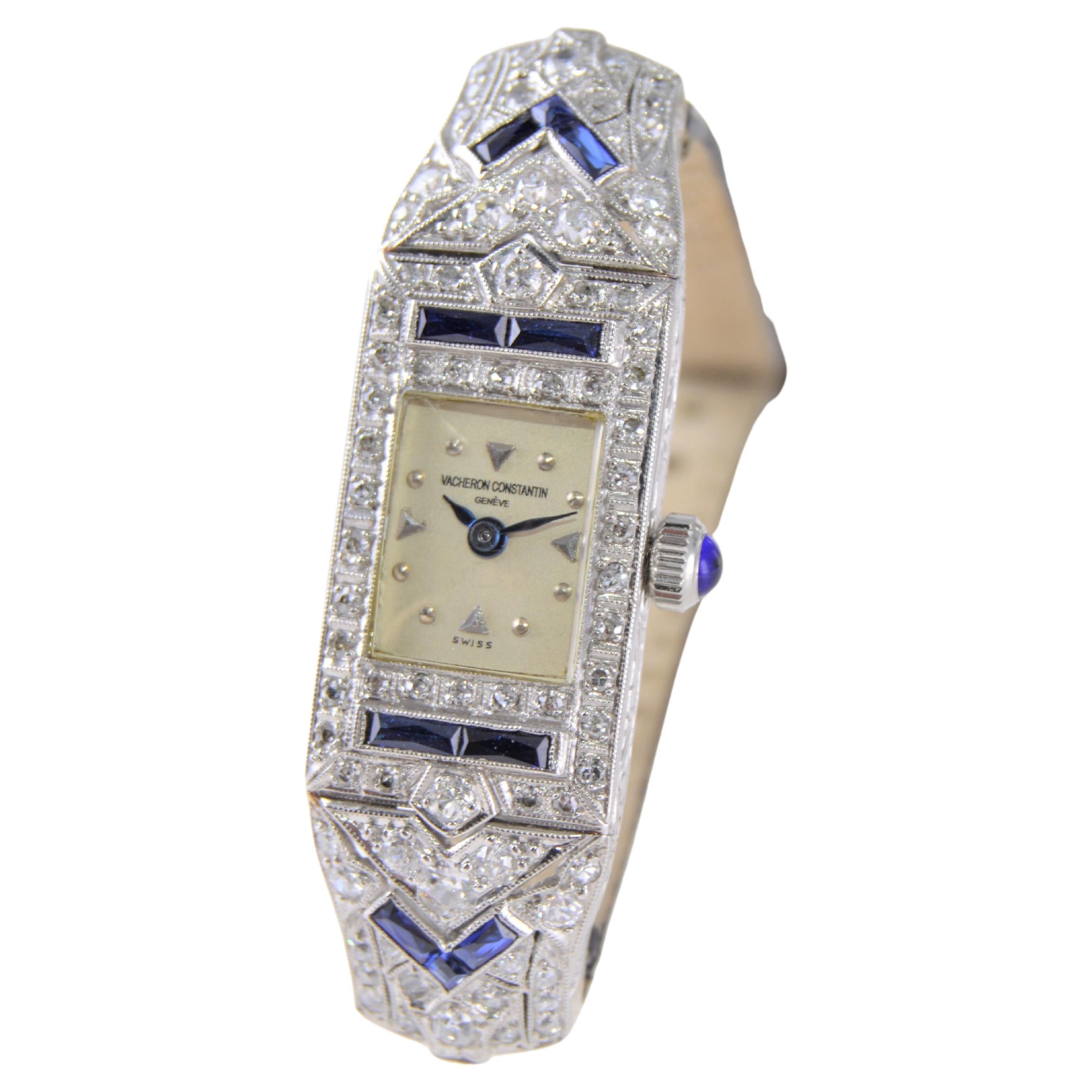 Vacheron Constantin Damen Platin Diamant Saphir Uhr aus den 1920er Jahren 8