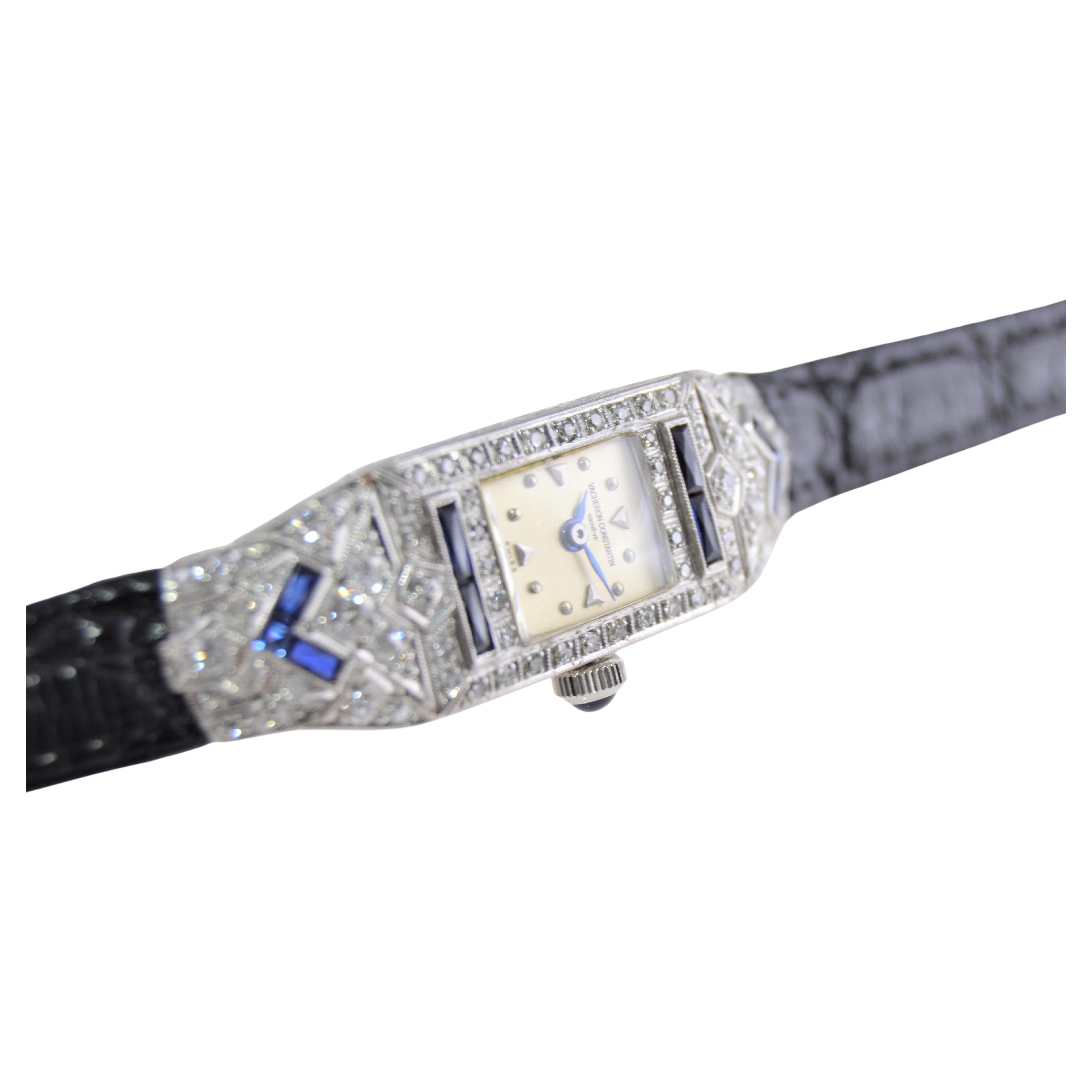Vacheron Constantin Damen Platin Diamant Saphir Uhr aus den 1920er Jahren 10