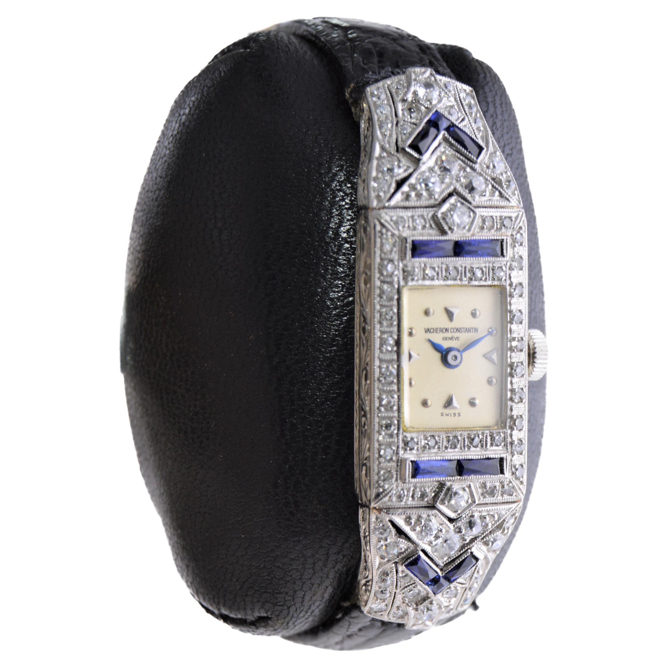 Vacheron Constantin Damen Platin Diamant Saphir Uhr aus den 1920er Jahren im Zustand „Hervorragend“ in Long Beach, CA
