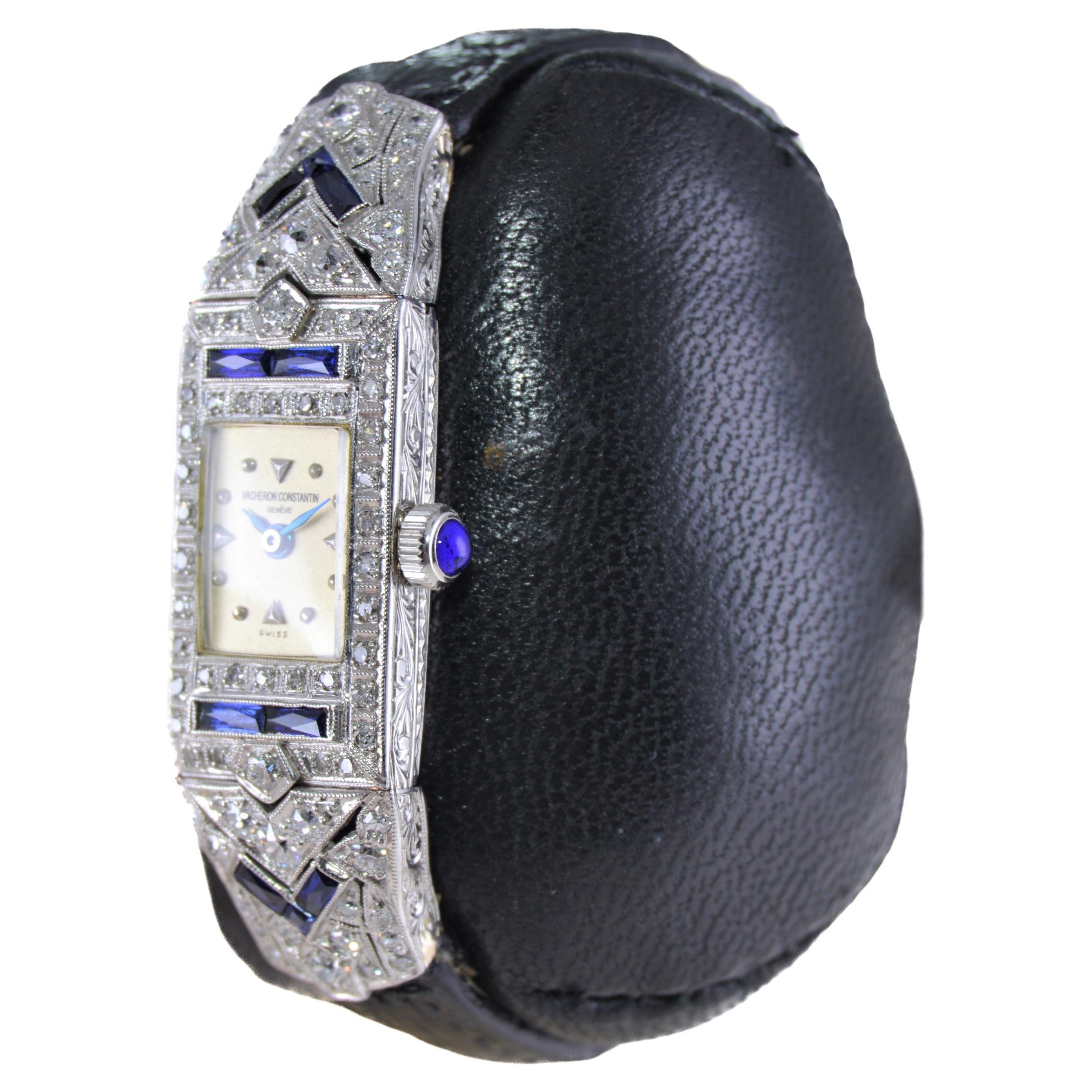 Vacheron Constantin Damen Platin Diamant Saphir Uhr aus den 1920er Jahren 3