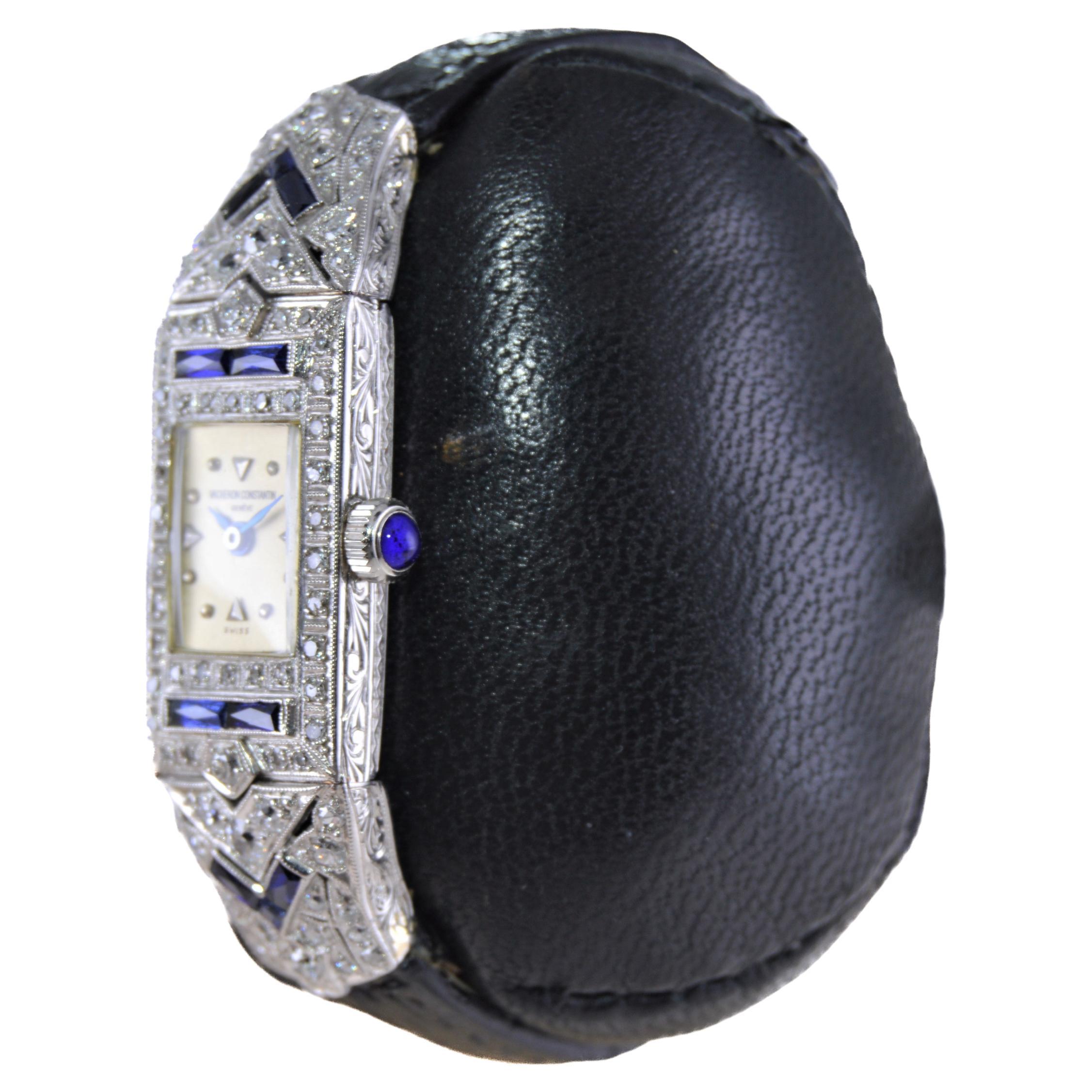 Vacheron Constantin Damen Platin Diamant Saphir Uhr aus den 1920er Jahren 4