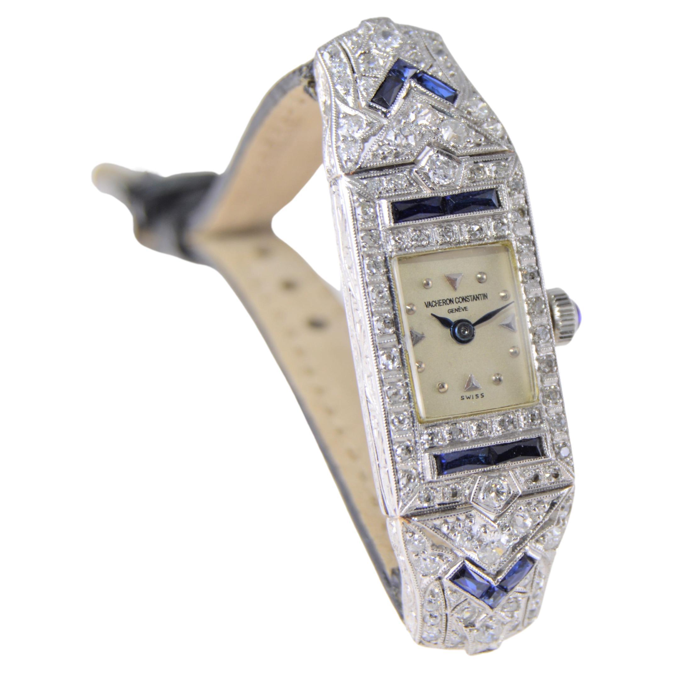 Vacheron Constantin Damen Platin Diamant Saphir Uhr aus den 1920er Jahren 5