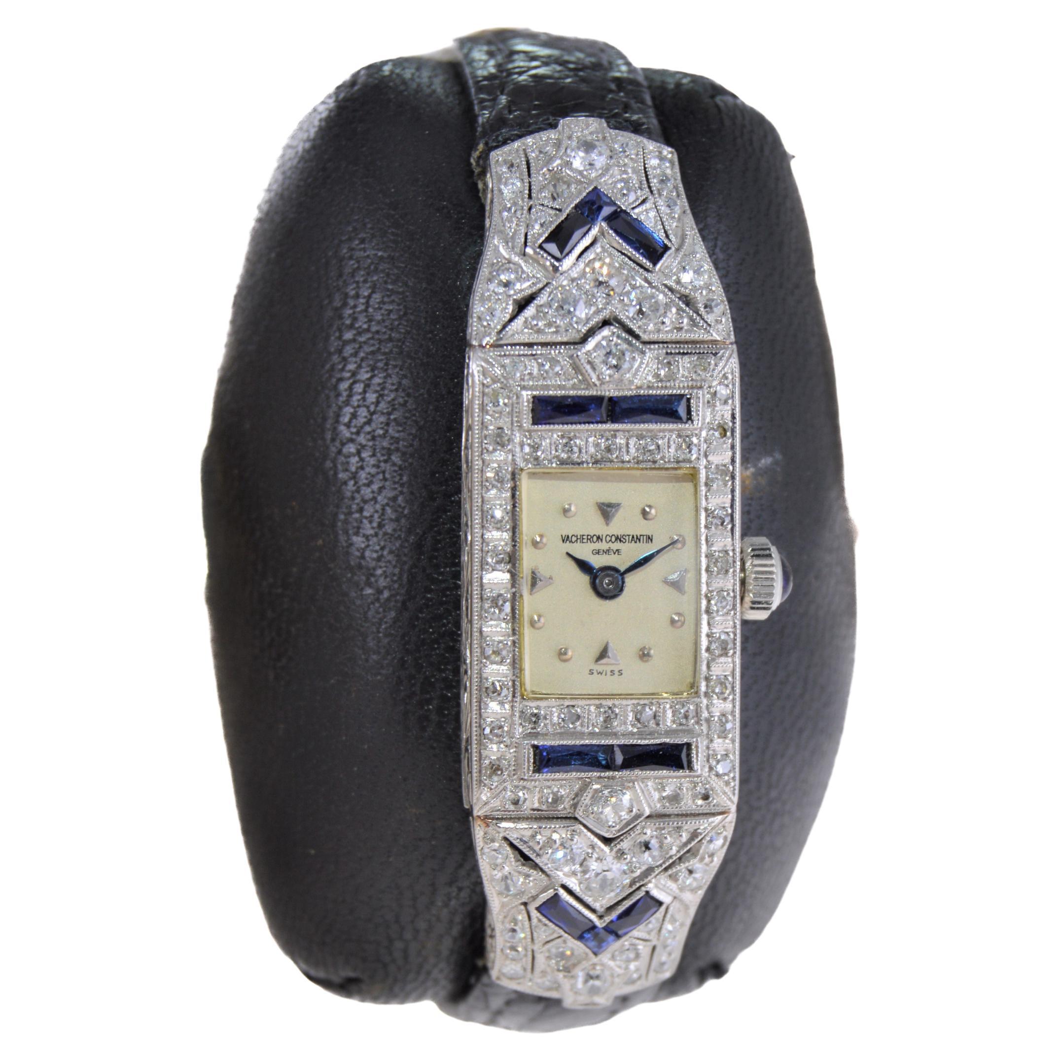Vacheron Constantin Ladies Platinum Diamond Sapphire Watch from 1920's