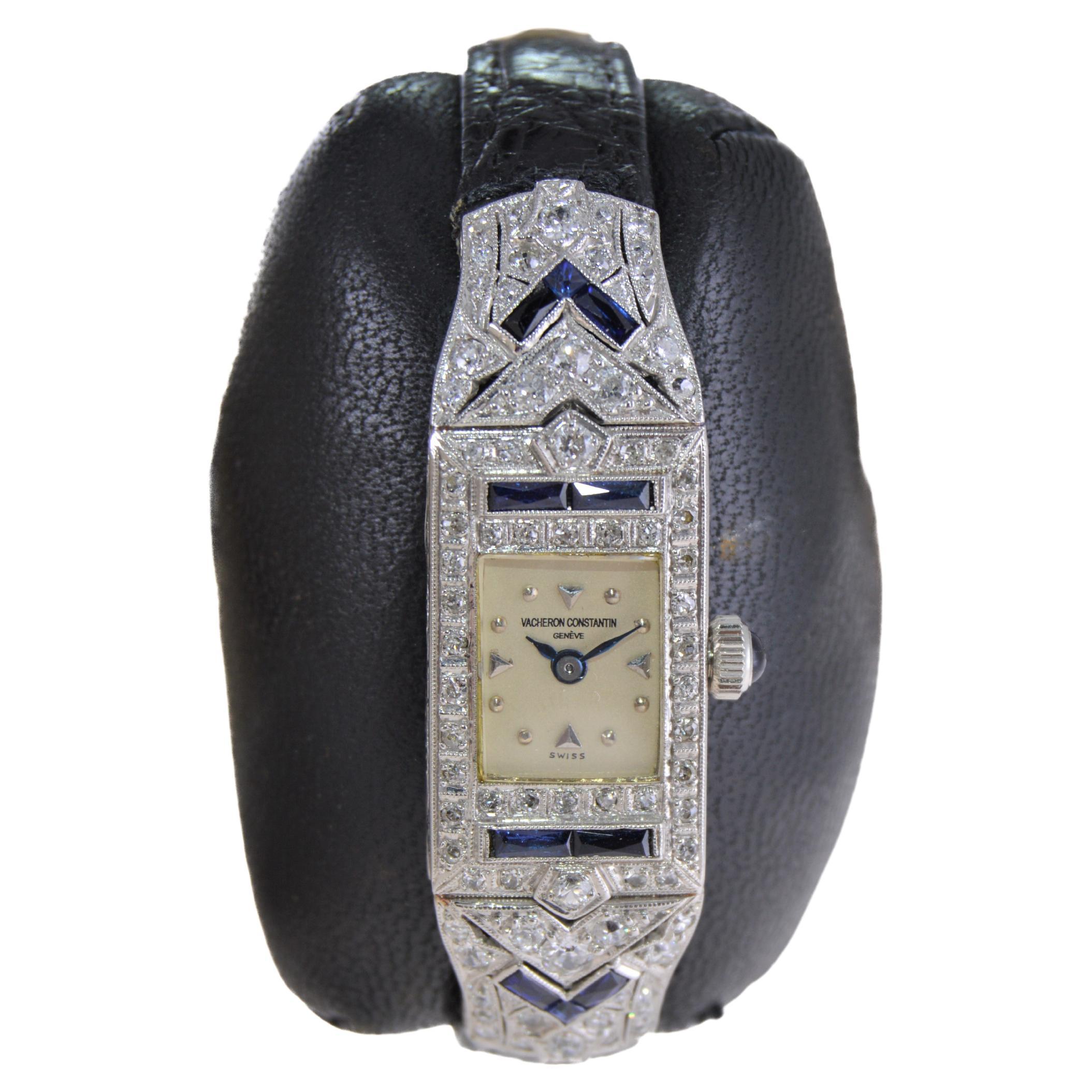 Vacheron Constantin Ladies Platinum Diamond Sapphire Watch from 1930's For Sale 1