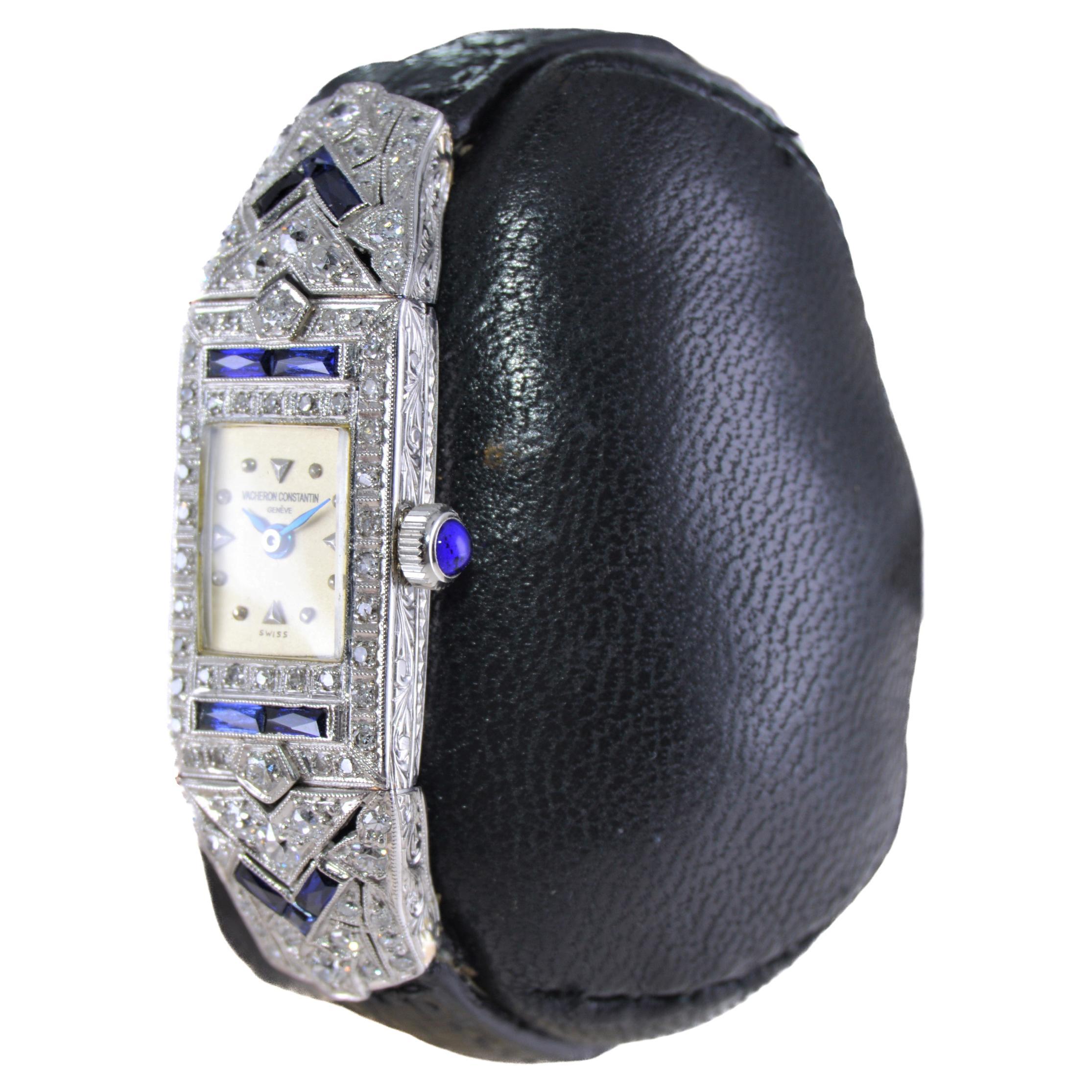 Vacheron Constantin Ladies Platinum Diamond Sapphire Watch from 1930's For Sale 2