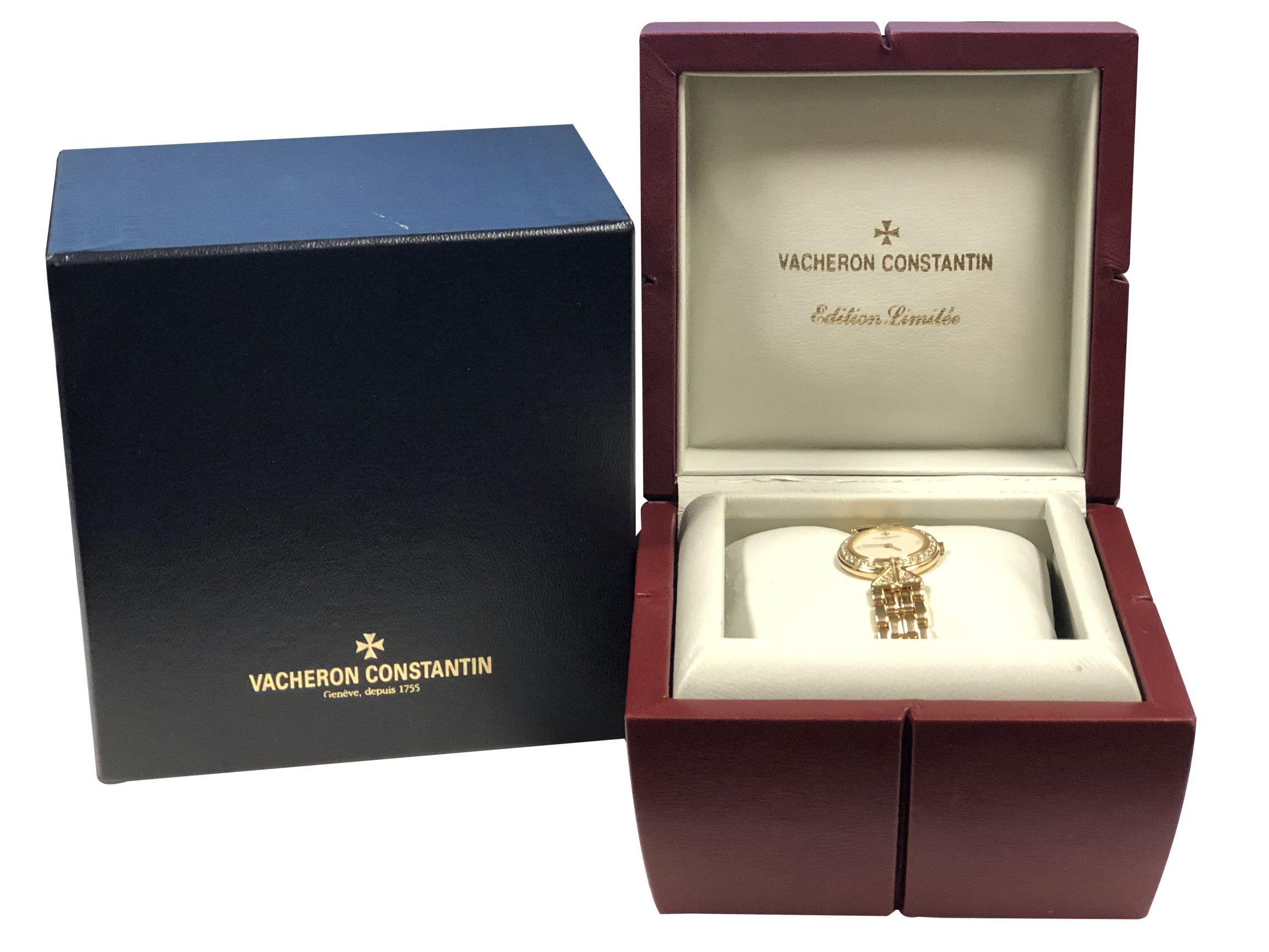 Vacheron & Constantin Malta Ladies Gold and Diamonds Quartz Wrist Watch In Excellent Condition For Sale In Chicago, IL