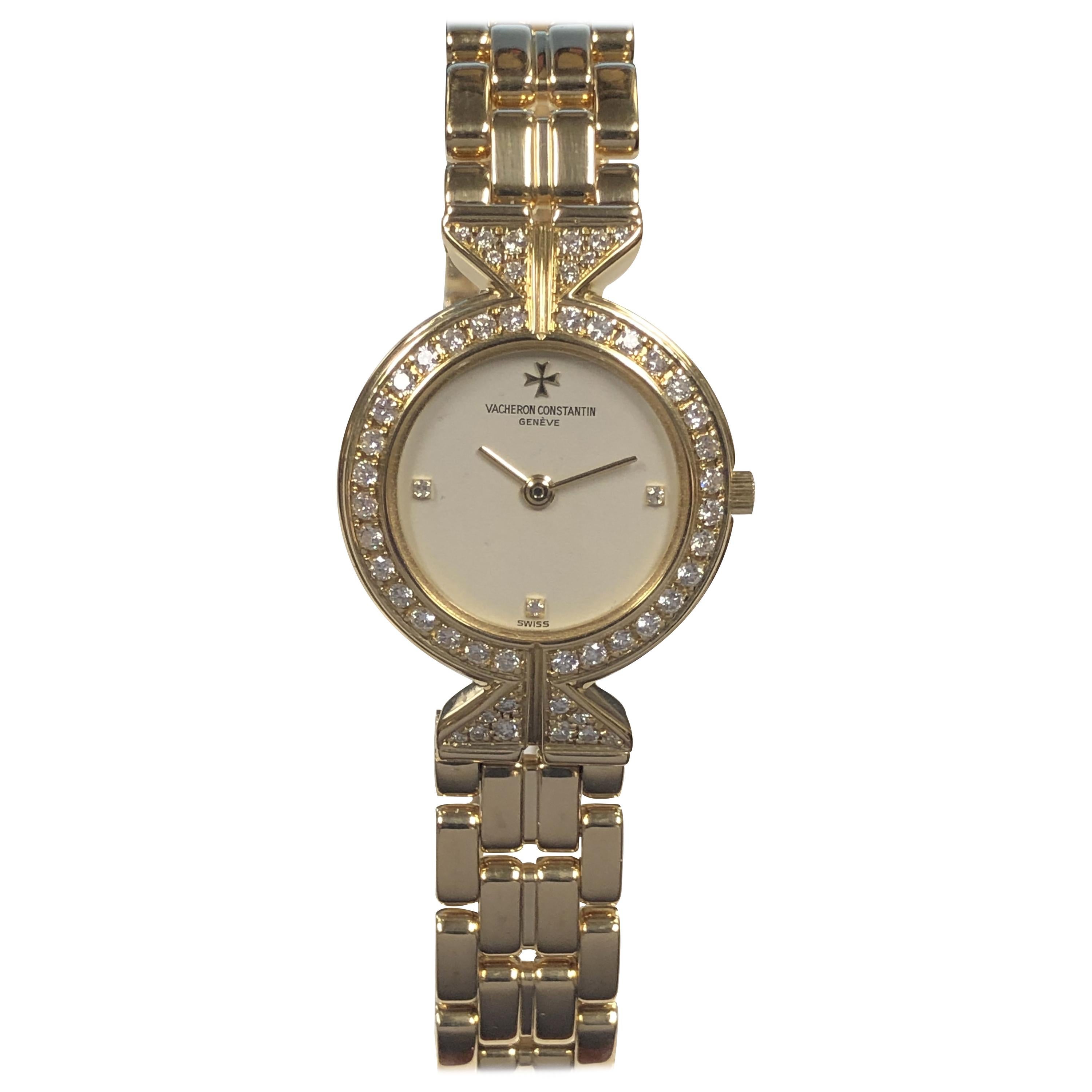Vacheron & Constantin Malta Ladies Gold and Diamonds Quartz Wrist Watch For Sale