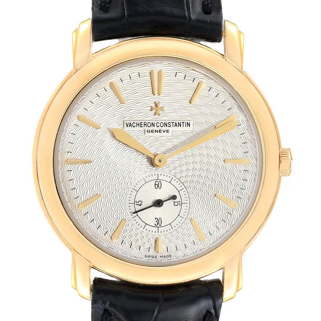 Vacheron Constantin Malte Grande Classique Yellow Gold Mens Watch 81000. Manual winding movement. Caliber 1400, rhodium-plated, movement stamped with the seal of Geneva, fausses cotes decoration, 20 jewels, straight line lever escapement,
