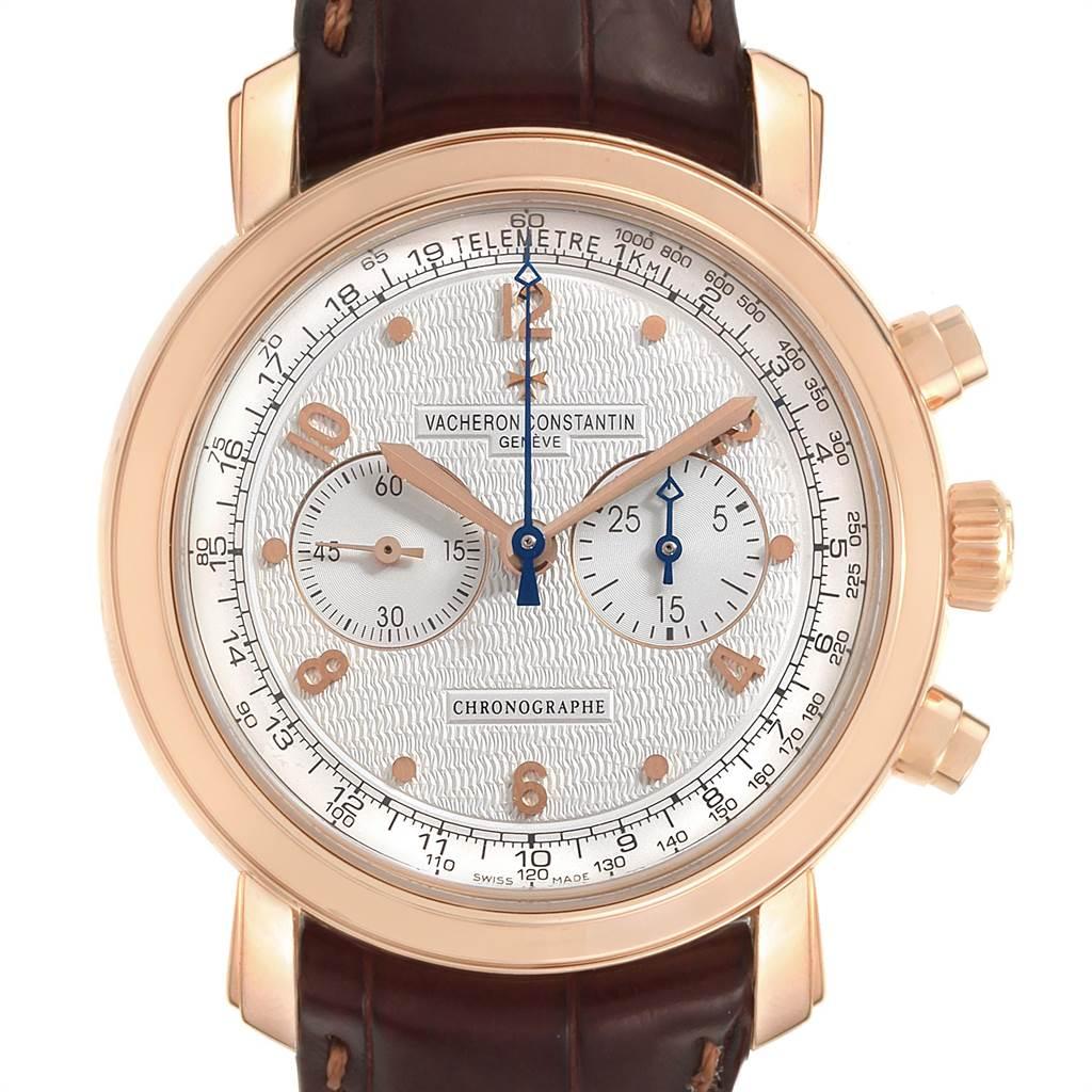 Vacheron Constantin Malte Rose Gold Manual Chronograph Mens Watch 47120. Manual winding movement. Rhodium-plated, fausses cotes decoration, straight-line lever escapement, beryllium balance adjusted to 5 positions.shock absorber, self-compensating