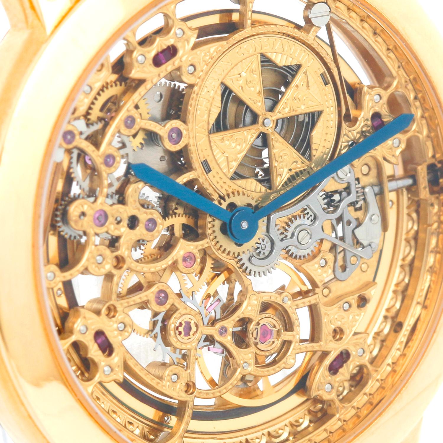 Women's or Men's Vacheron Constantin Malte Skeleton Yellow Gold Watch For Sale