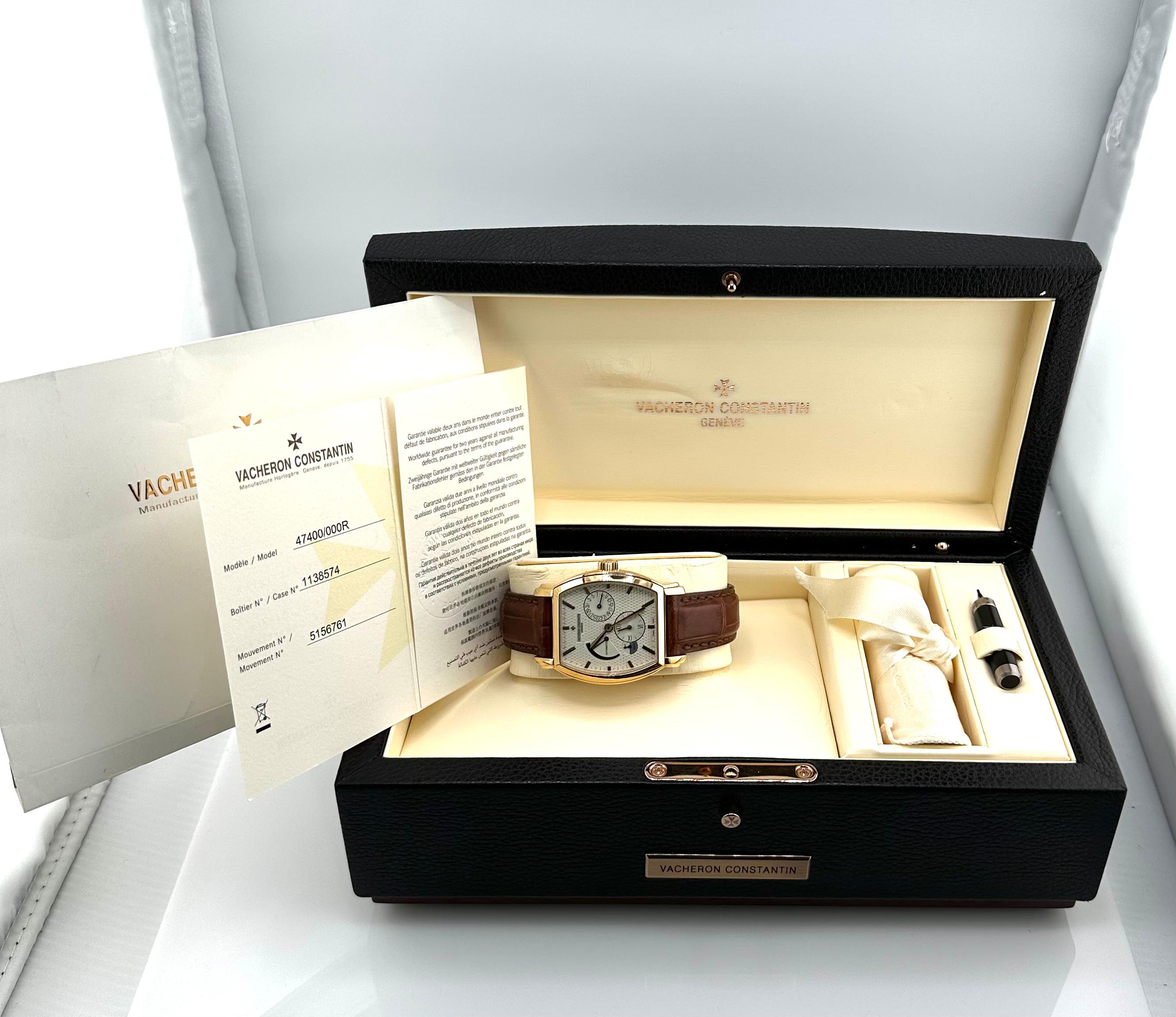 Vacheron Constantin Malte Tonneau Dual Time Rose Gold In Good Condition For Sale In North Miami Beach, FL