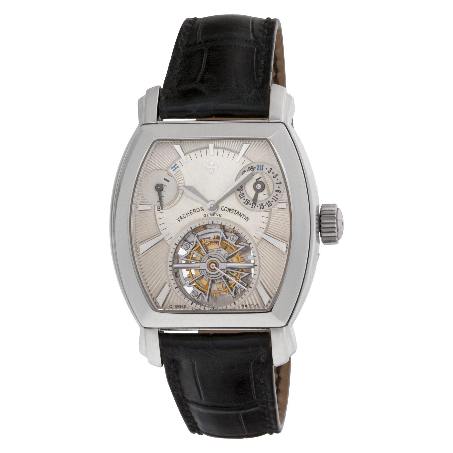 Vacheron Constantin Malte Tonneau Tourbillon aus Platin und Alligatorleder mit VC-Platin-Dornschließe. Manuell mit Datum, Gangreserve und Tourbillon. Gehäusegröße 36 mm. Ref 30066/2. 