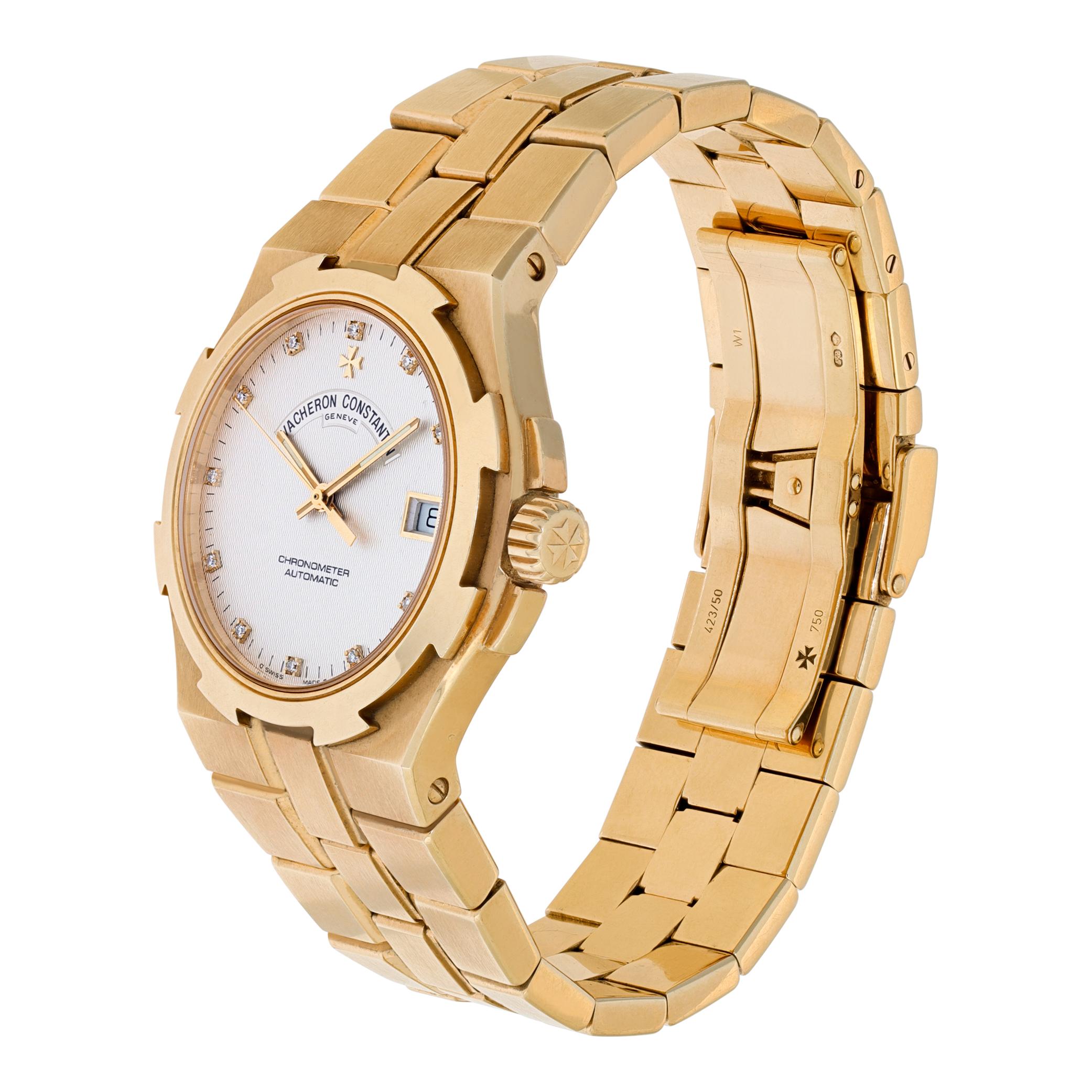 Vacheron Constantin Overseas en or jaune 18k avec cadran original en diamants et bracelet à maillons en or jaune 18k. Auto avec balayage des secondes et date. Boîtier de 37 mm. Avec boîte et papiers, Circa 1997. Ref 42040/423J. **Transfert bancaire