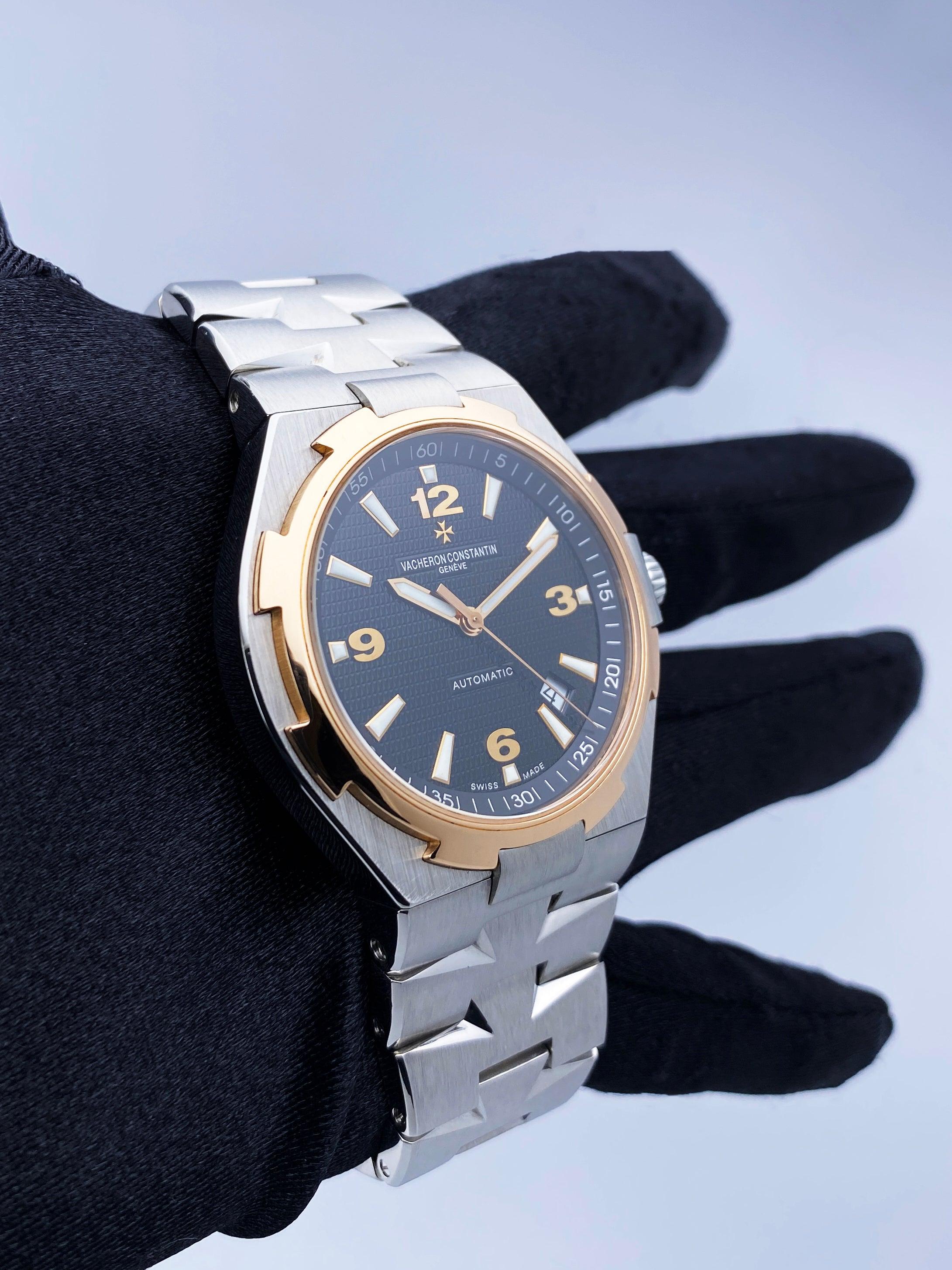 Vacheron Constantin Overseas 47040 18K Rose Gold Bezel Mens Watch In Excellent Condition In Great Neck, NY