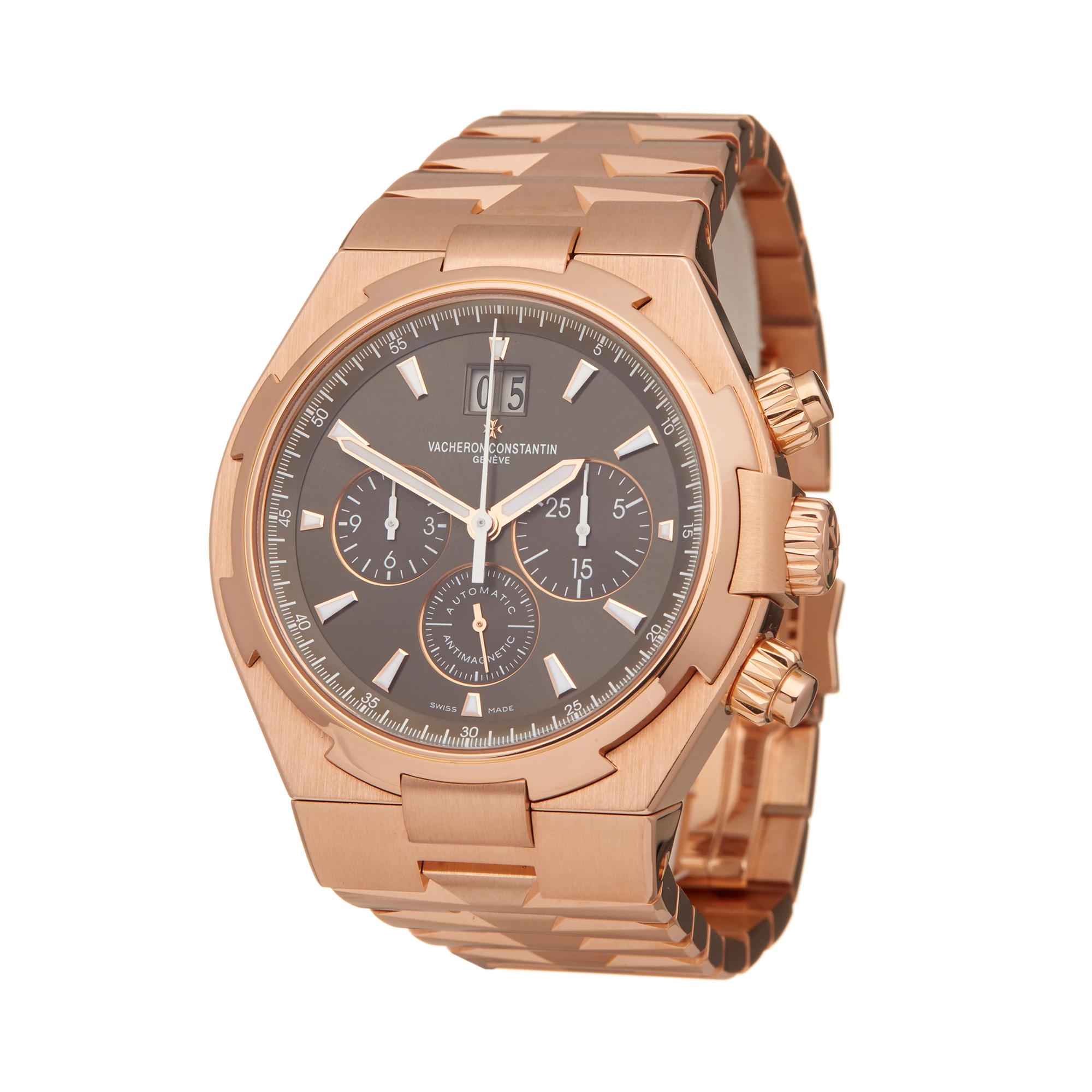 Reference: W6096
Manufacturer: Vacheron Constantin
Model: Overseas
Model Reference: 49150/B01R-9338
Age: 23rd September 2015
Gender: Men's
Box and Papers: Box, Manuals and Guarantee
Dial: Brown Baton
Glass: Sapphire Crystal
Movement: Automatic
Water