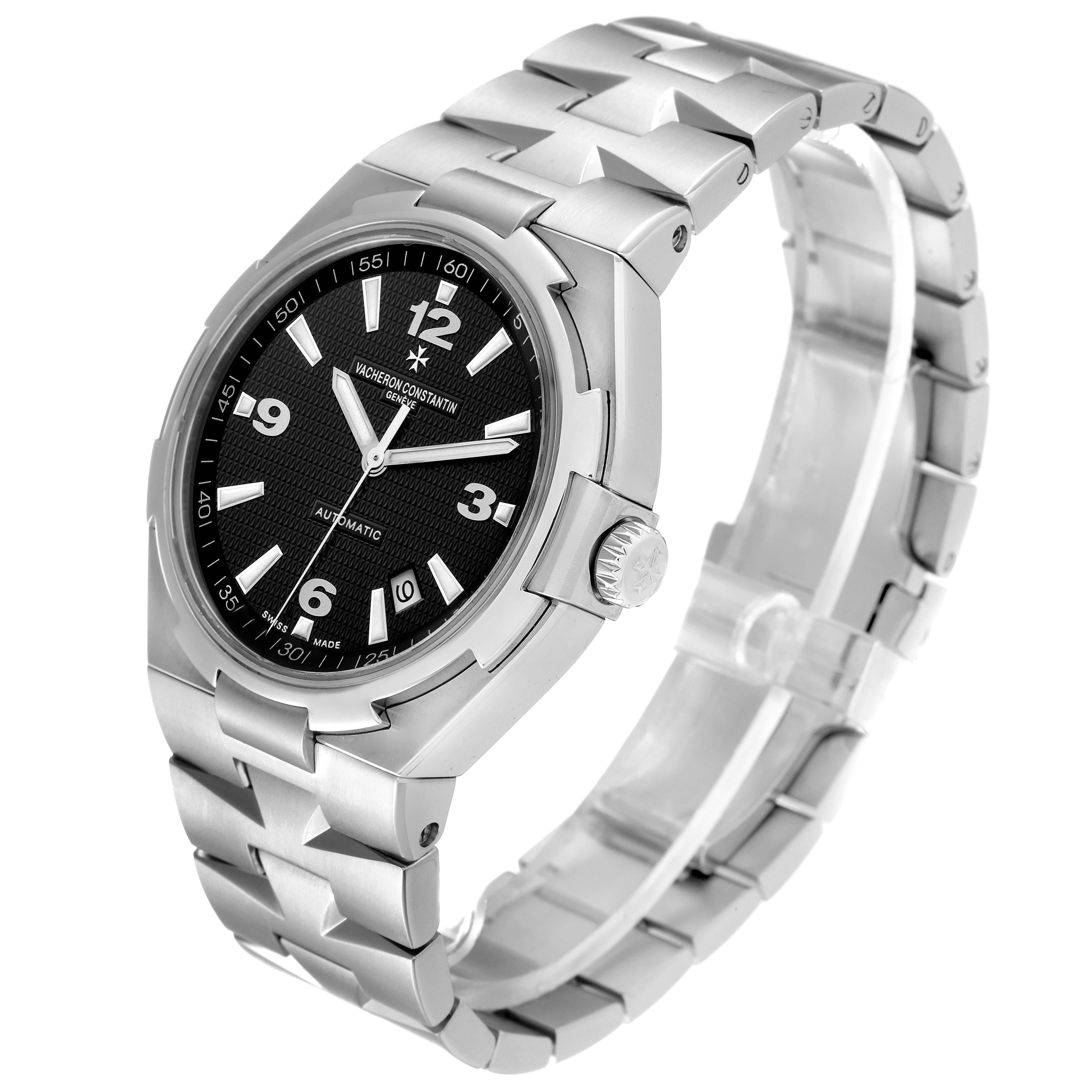 Vacheron Constantin Overseas Black Dial Steel Mens Watch 47040 Box Papers In Excellent Condition In Atlanta, GA