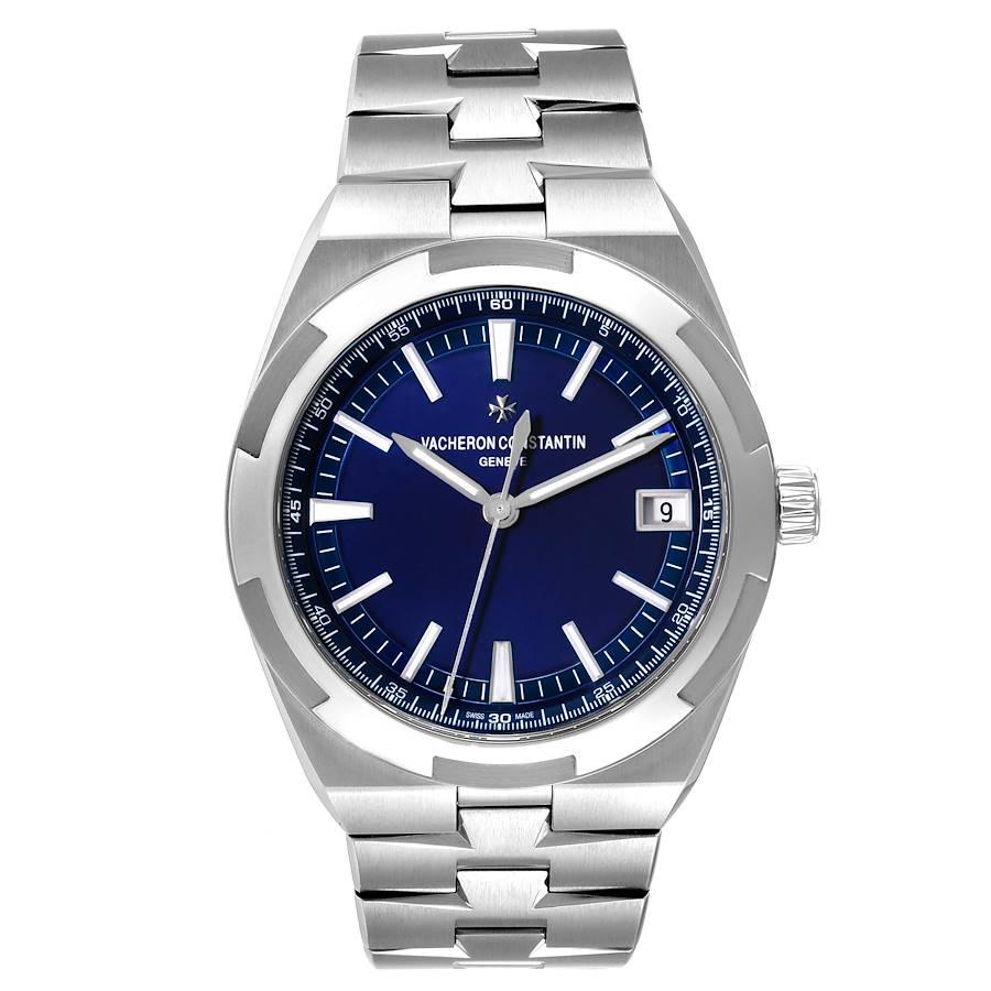 Vacheron Constantin Overseas Blue Dial Steel Mens Watch 4500V Unworn. Automatic self-winding movement. Brushed stainless steel case 41 mm in diameter. Screwd down crown. Logo on a crown. Transparent exhibition sapphire crystal case back. Polished