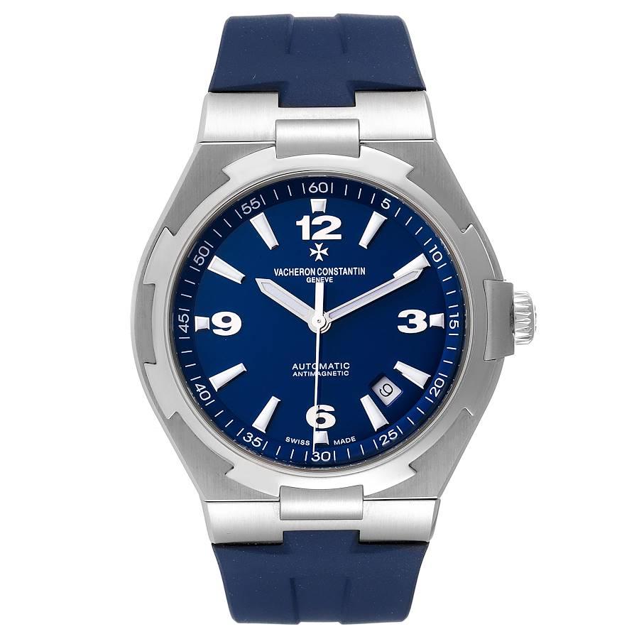 Vacheron Constantin Overseas Blue Dial Steel Mens Watch 47040 Papers. Automatic self-winding movement. Brushed stainless steel case 42.5 mm in diameter. Screwed down crown. Logo on a crown. Solid case back with 'overseas' medalion. Polished