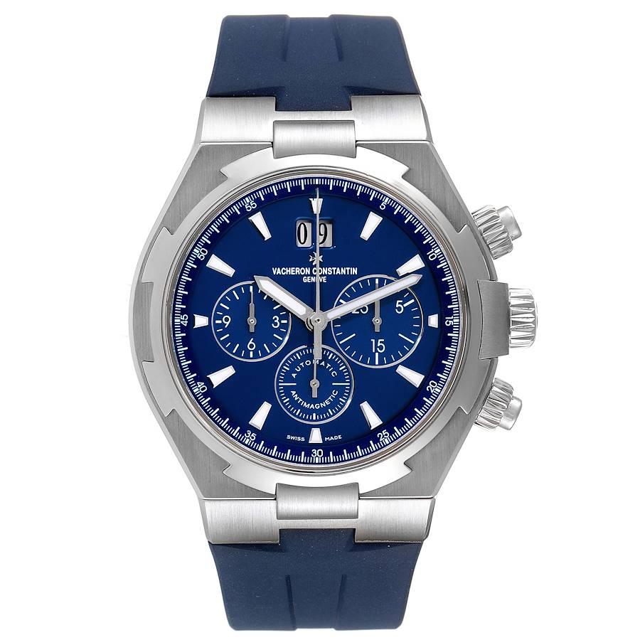 Vacheron Constantin Overseas Chronograph Blue Dial Watch 49150. Self-winding automatic movement. Brushed stainless steel case 42.5 mm in diameter. Screwed down crown and pushers. Logo on a crown. Solid case back with 'overseas' medallion. Polished