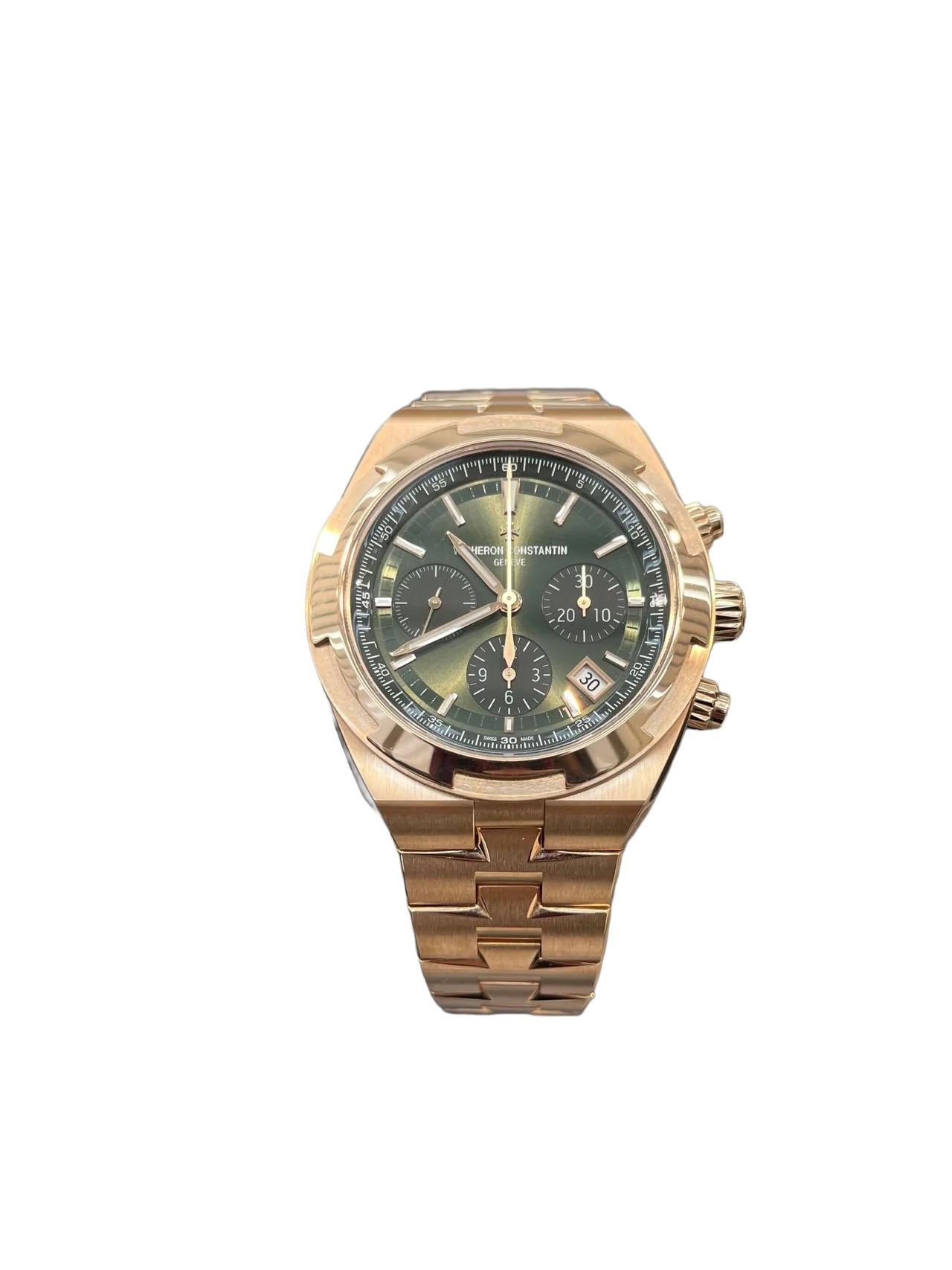 Empire Vacheron Constantin Overseas Chronograph Rose Gold Green Dial 5520V/210R-B966 For Sale