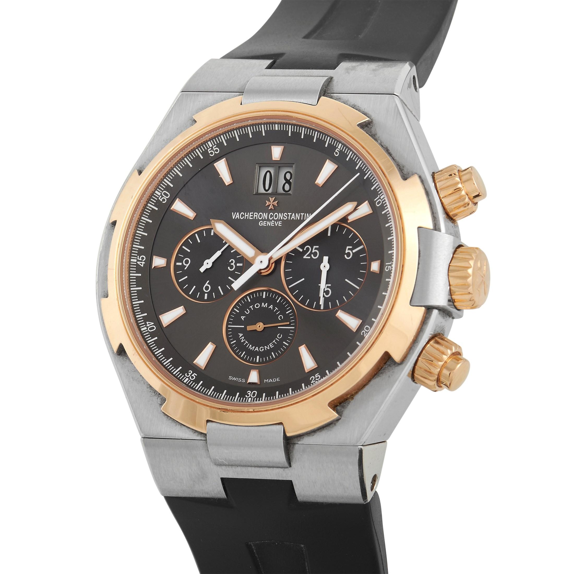 The Vacheron Constantin Overseas Chronograph Watch, reference number 49150, will redefine the way you think about luxury timepieces. 

Bold and sophisticated in design, this watch includes a 42mm stainless steel case and an opulent 18K Rose Gold