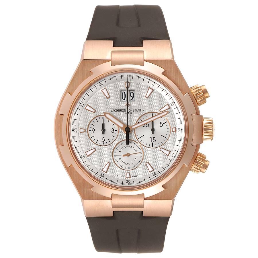 Vacheron Constantin Overseas Rose Gold Silver Dial Mens Watch 49150. Self-winding automatic movement. Chronograph function. 18K rose gold case 42.5 mm in diameter. Screwd down crown and pushers. Logo on a crown. Solid case back with 'overseas'