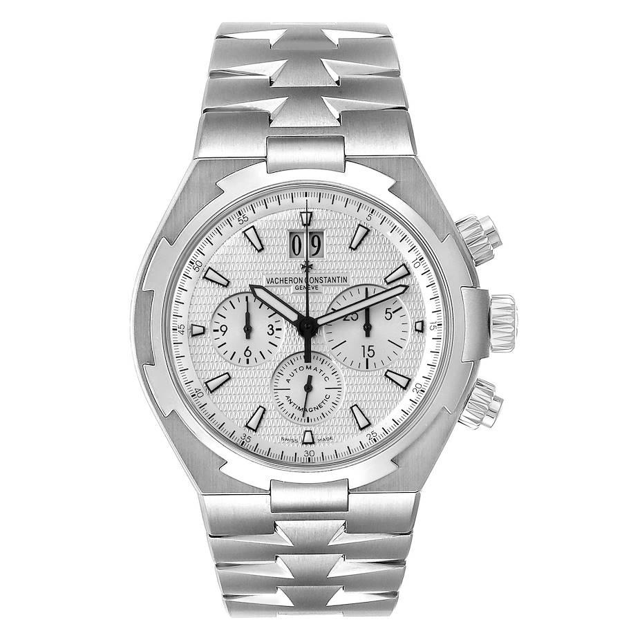 Vacheron Constantin Overseas Silver Dial Chronograph Mens Watch 49150. Automatic self-winding chronograph movement. Stainless steel case 42.5 mm in diameter. Screwd down crown and pushers. Logo on a crown. Solid case back with 'overseas' medalion.