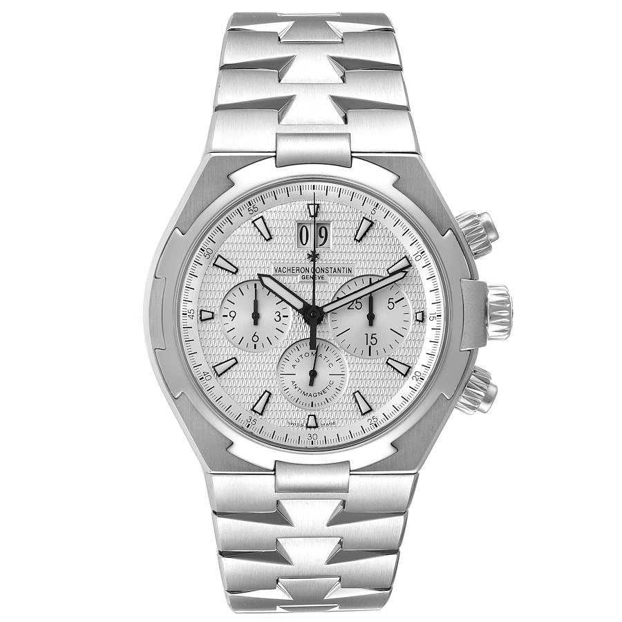 Vacheron Constantin Overseas Silver Dial Chronograph Mens Watch 49150. Automatic self-winding chronograph movement. Stainless steel case 42.5 mm in diameter. Screwed down crown and pushers. Logo on a crown. Solid case back with 'overseas' medalion.