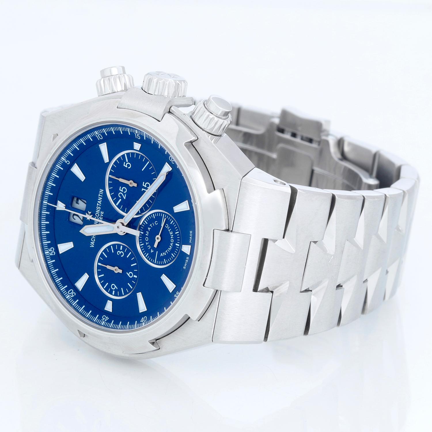 Vacheron Constantin Overseas Stainless Steel  Blue Dial Ref 49150 - Automatic winding; Chronograph. Brushed Stainless steel case ( 42 mm ). Blue dial with subdials featuring hour, minute and seconds recorders. Stainless steel Vacheron Constantin