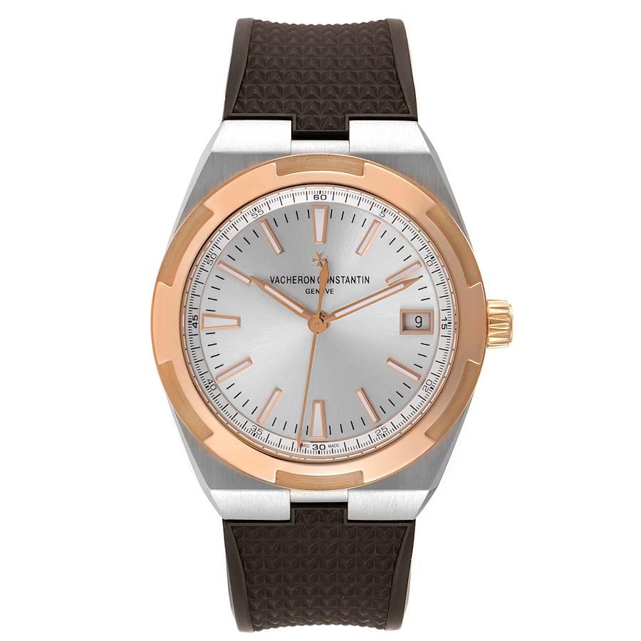 Vacheron Constantin Overseas Steel Rose Gold Mens Watch 4500V Papers. Automatic self-winding movement. Brushed stainless steel case 41 mm in diameter. Screwed down 18k rose gold crown. Logo on a crown. Transparent exhibition sapphire crystal case