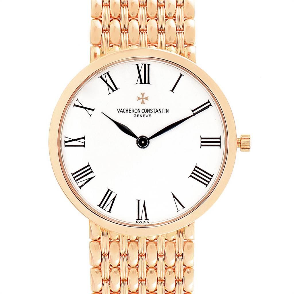 Vacheron Constantin Patrimony 18K Rose Gold Ultra Thin Mens Watch 33093. Manual winding movement. Straight line lever escapement, monometallic balance, adjusted to heat, cold, isochronism and 5 positions, shock protection, self compensating balance