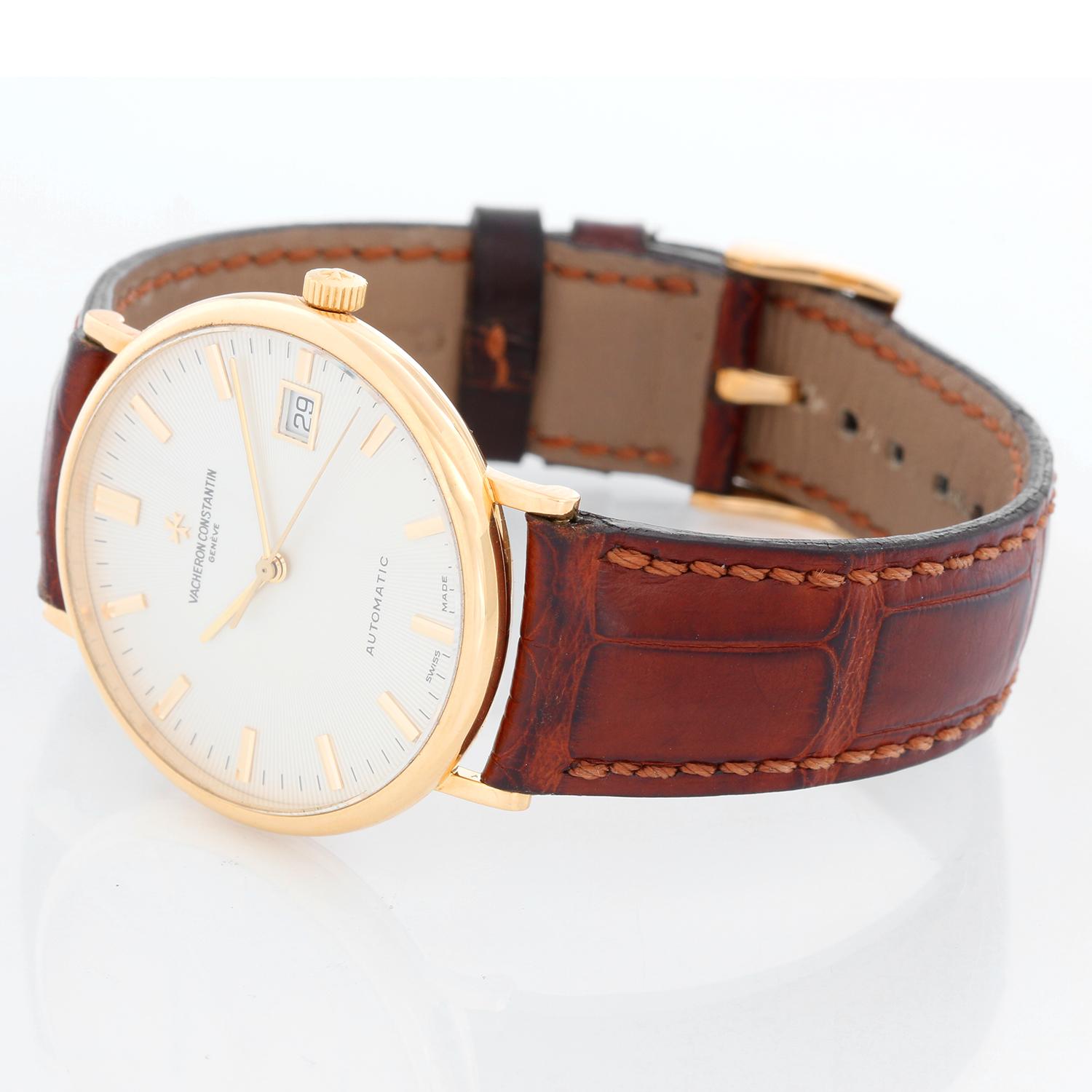 Vacheron Constantin Patrimony 18K Yellow Gold Ref 42002 - Automatic winding. 18K yellow gold  ( 35 mm ). White dial with stick hour markers. Vacheron Constantin Strap with Vahceron Constantin Clasp. Pre-owned with Vacheron Constantin box. 