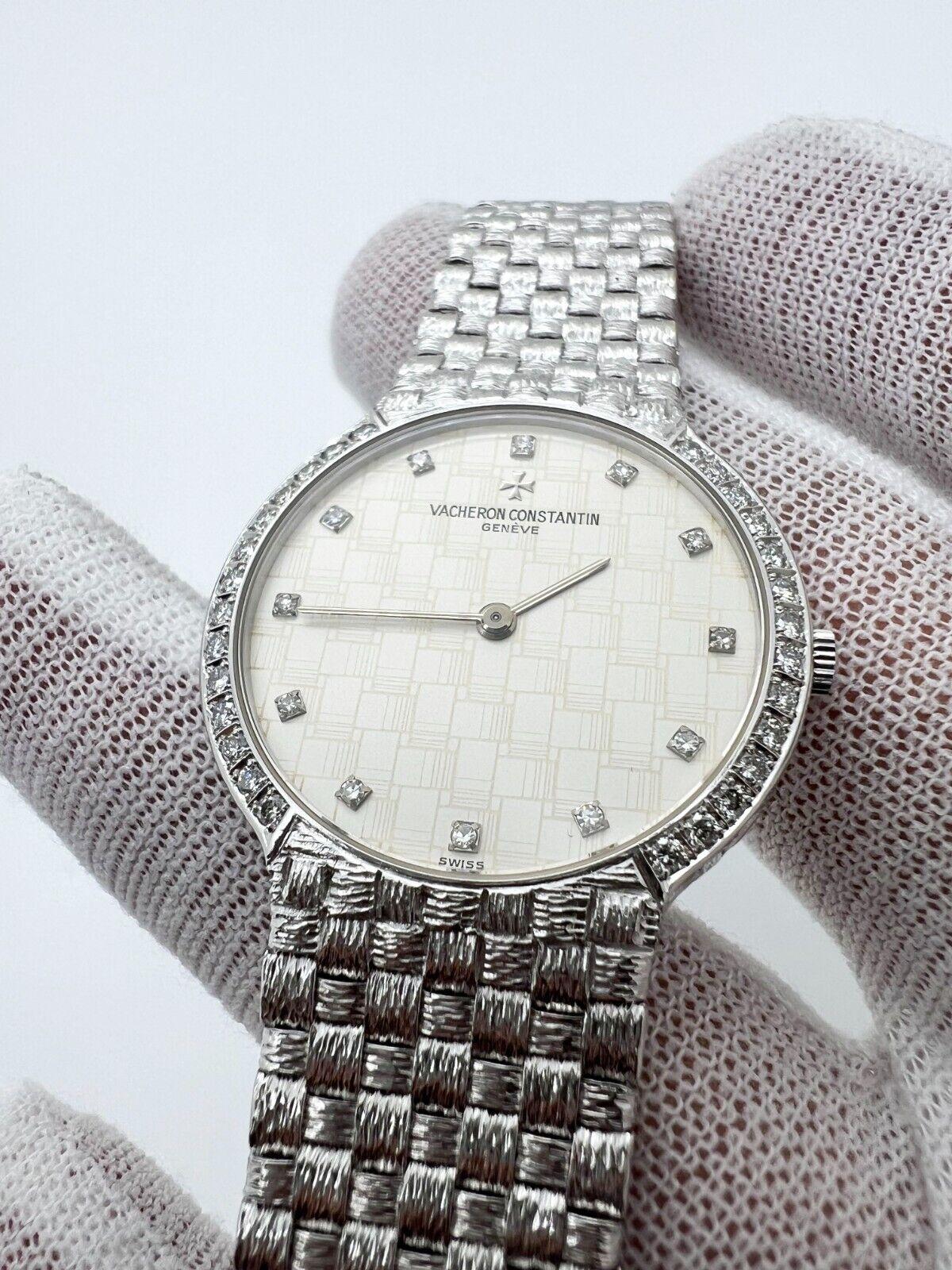 Vacheron Constantin Patrimony Diamond Hour Markers 18K White Gold In Excellent Condition For Sale In San Diego, CA