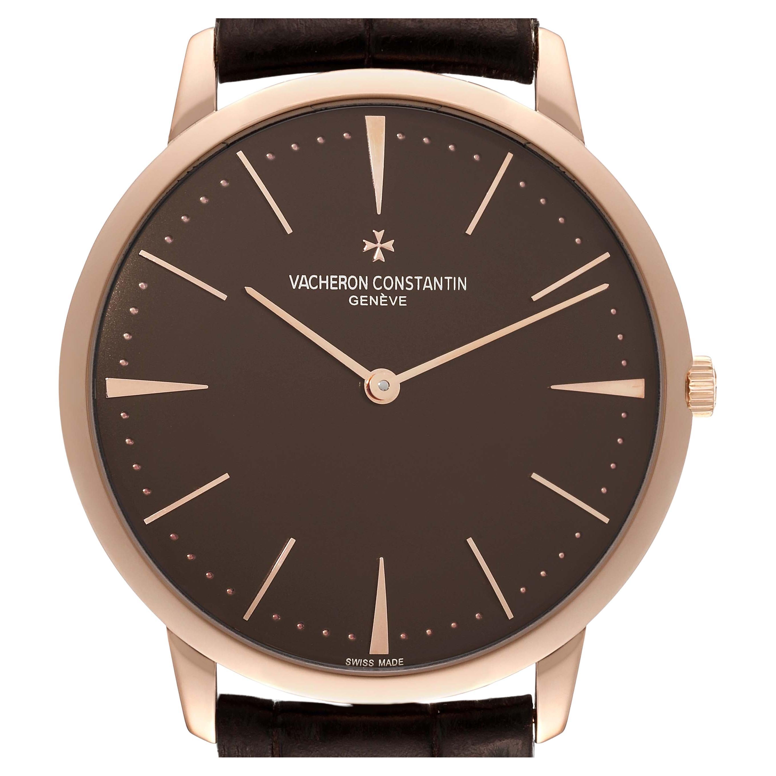 Vacheron Constantin Patrimony Grand Taille Brown Dial Rose Gold Watch 81180 Card For Sale