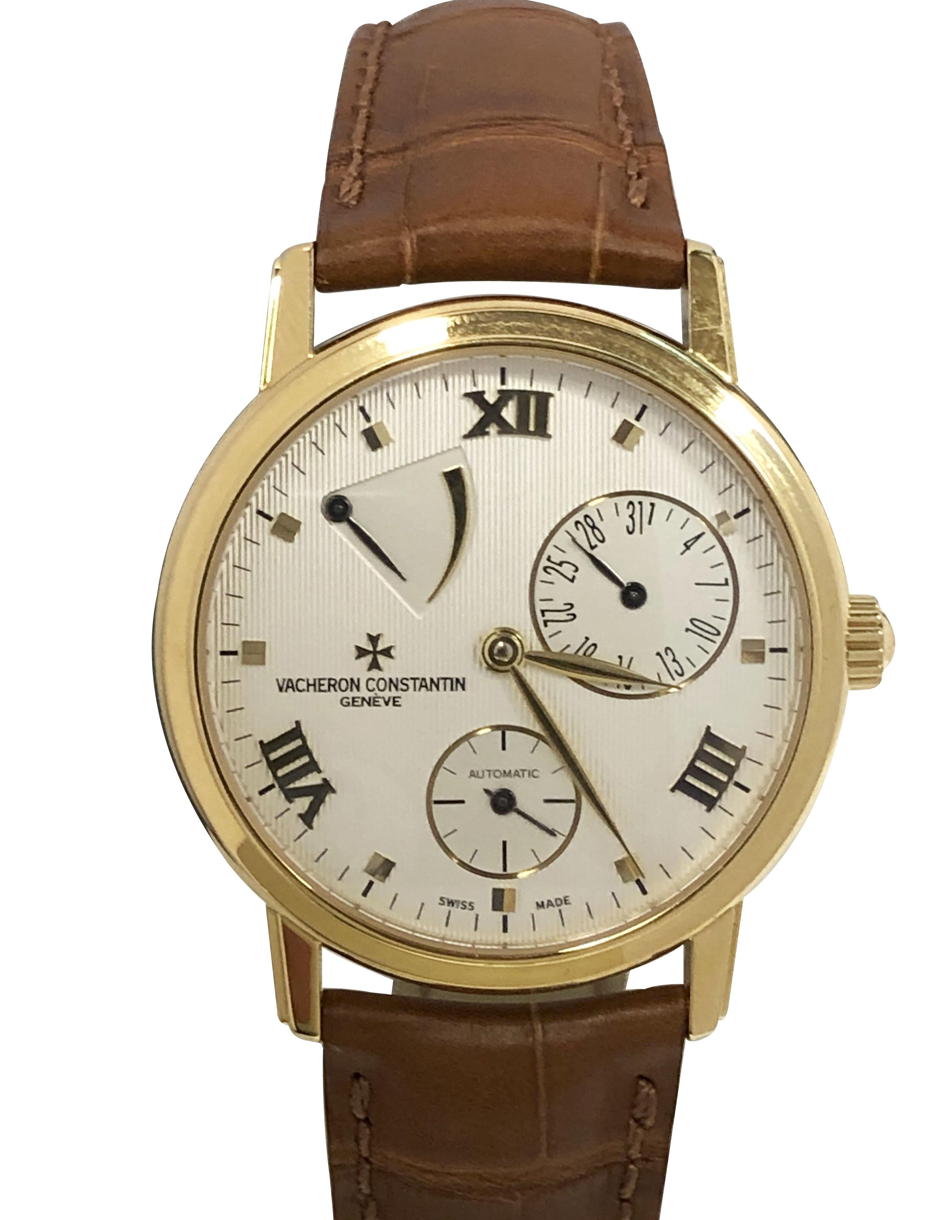 Vacheron Constantin Patrimony Power Reserve Automatic Yellow Gold Wrist Watch In Excellent Condition For Sale In Chicago, IL